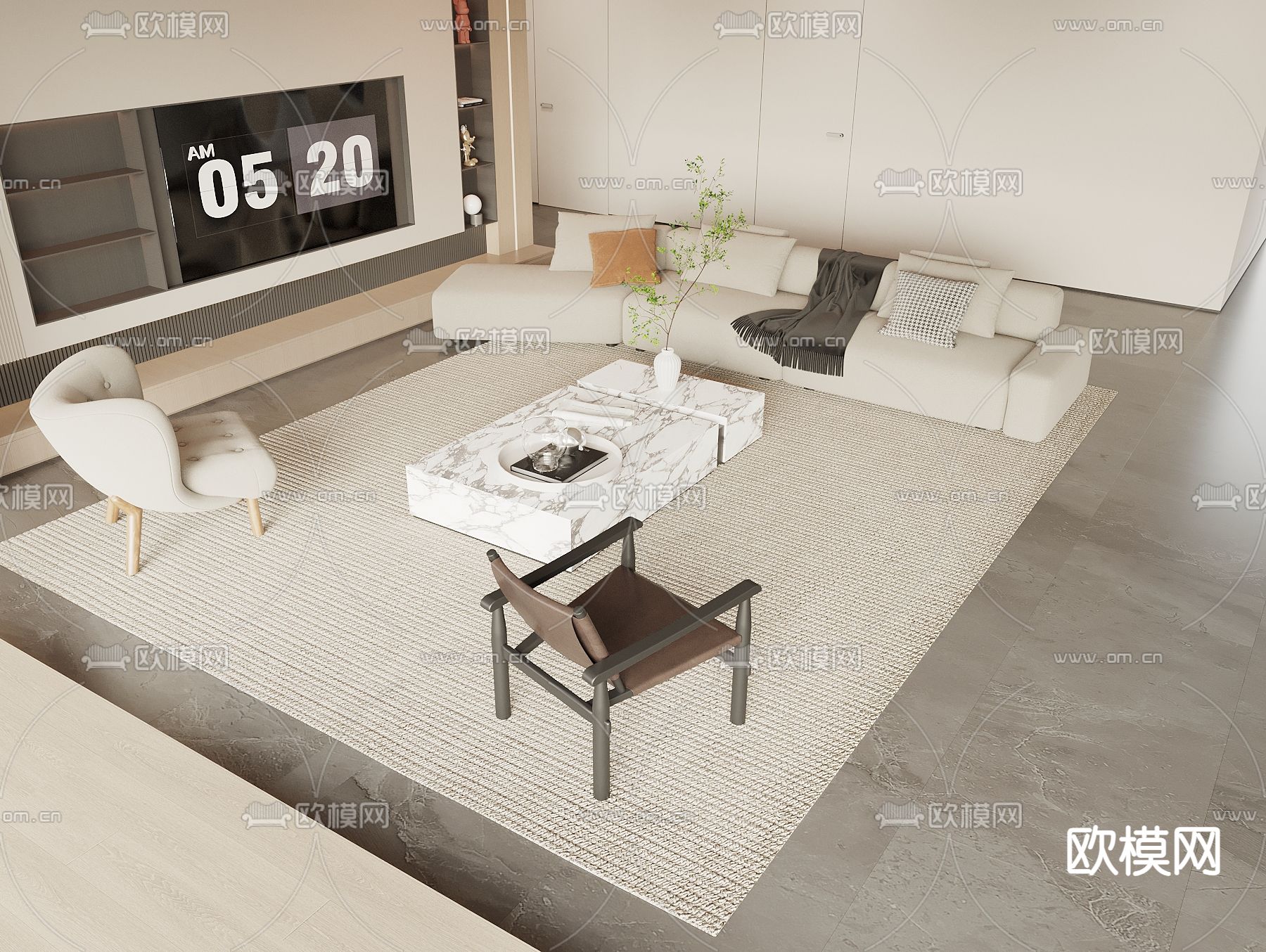 奶油风组合沙发3d模型下载