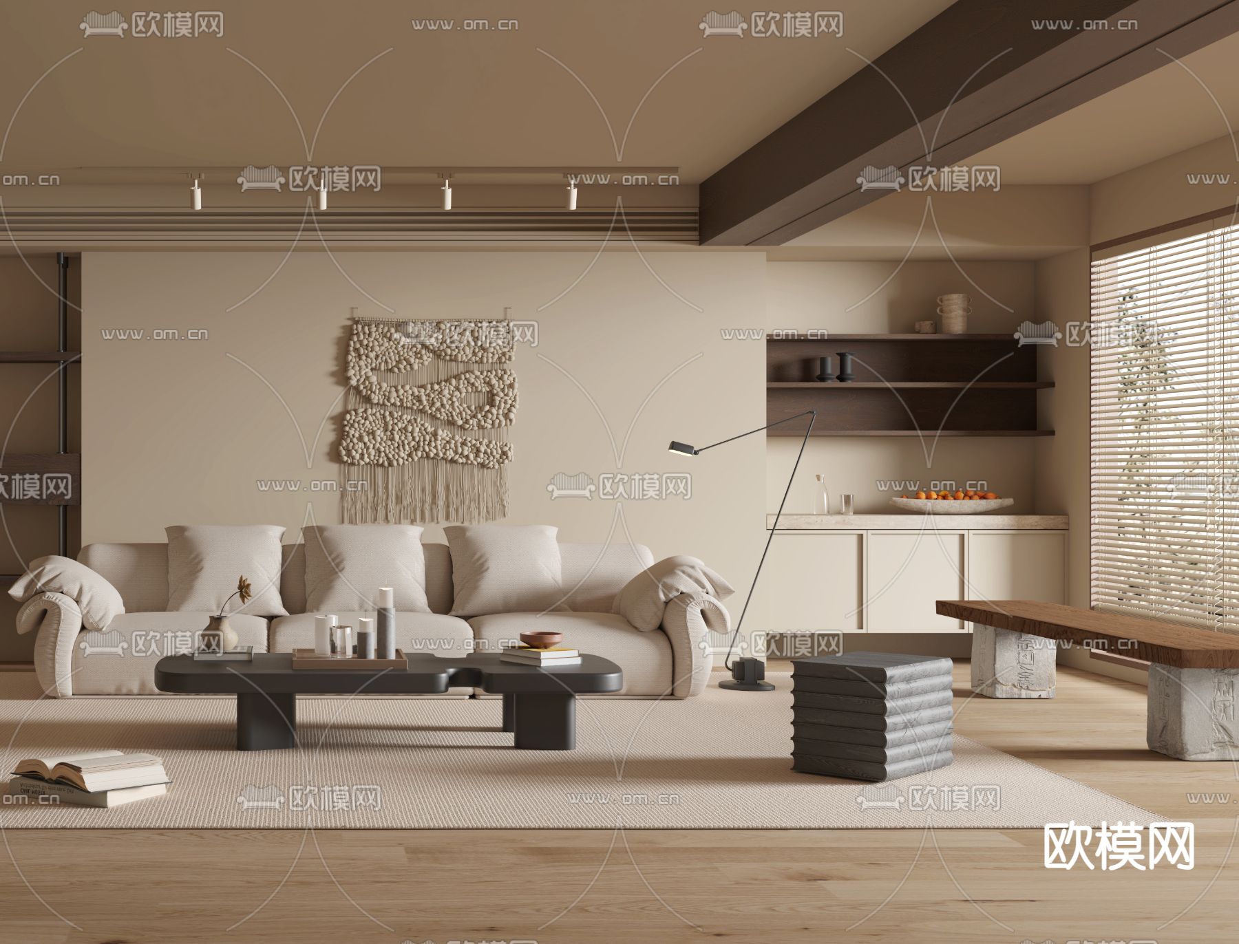 侘寂风客厅3d模型下载（渲染图2）