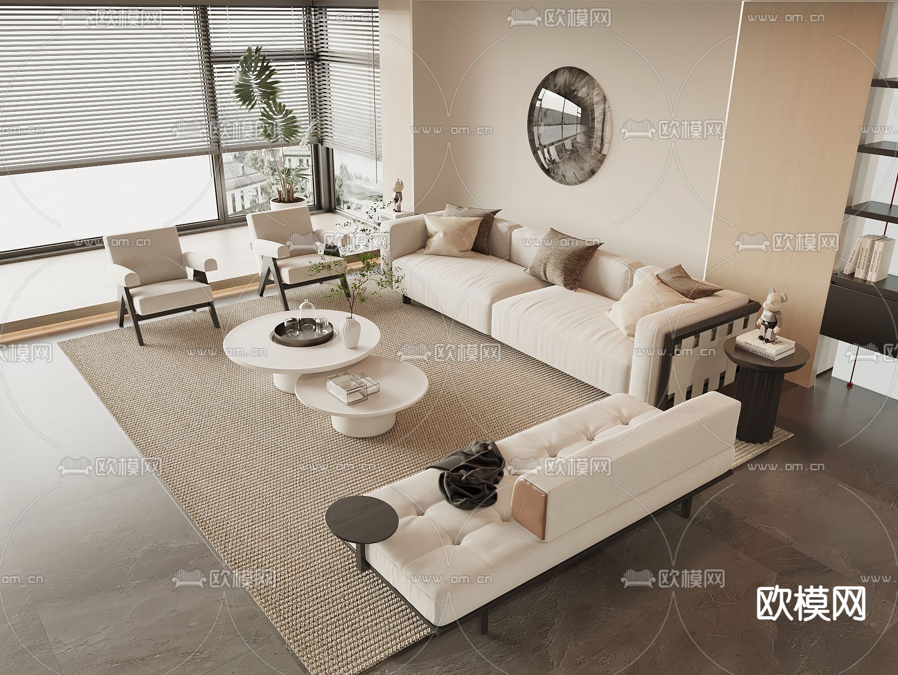 奶油风组合沙发3d模型下载