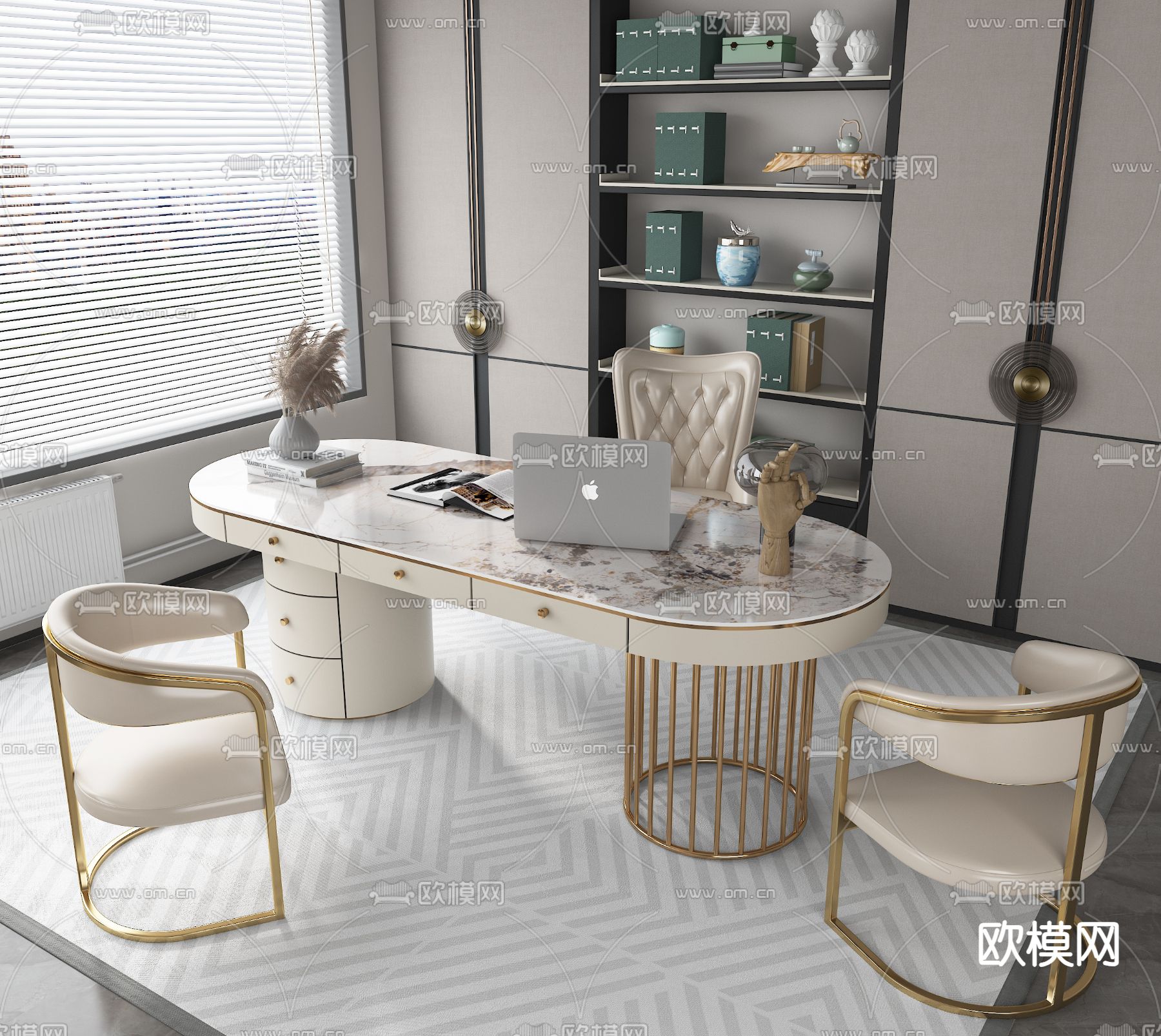 轻奢书桌 写字台3d模型下载