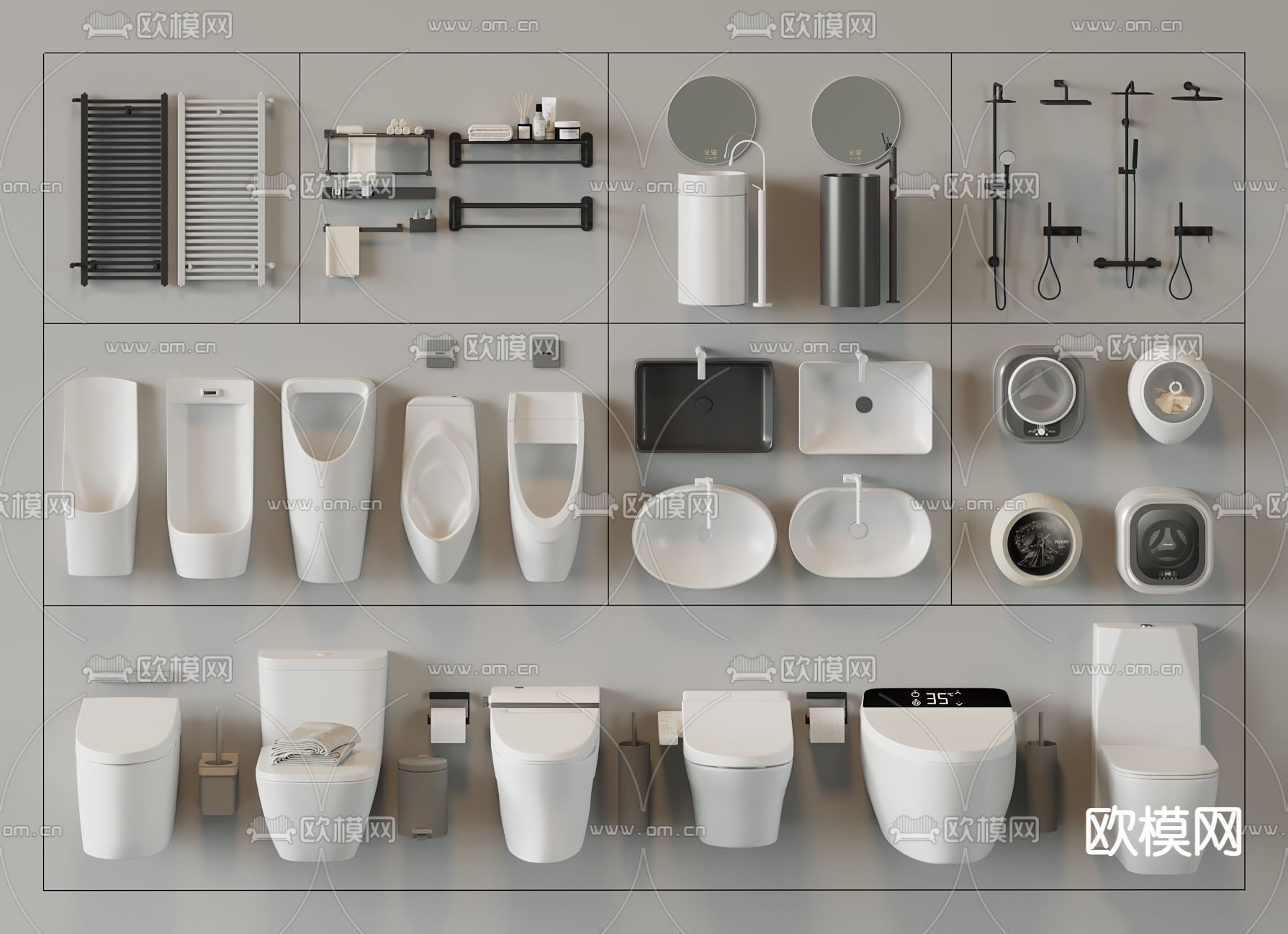 马桶 小便池 花洒 台盆  壁挂洗衣机 洁具3d模型下载