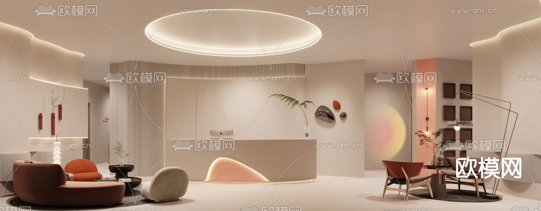 侘寂风美容院 大厅 休息区3d模型下载（渲染图1）