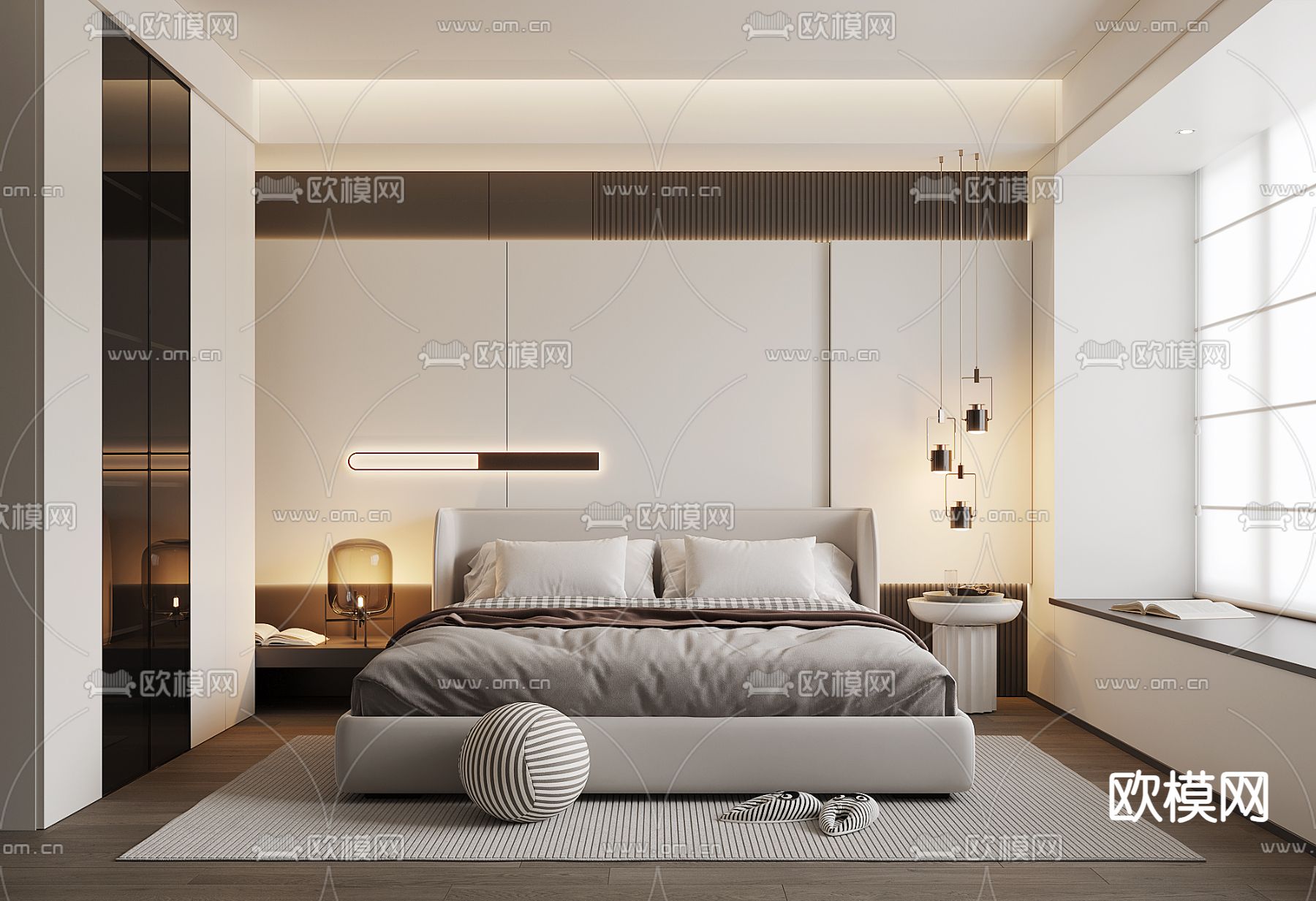 现代卧室 主人房3d模型下载
