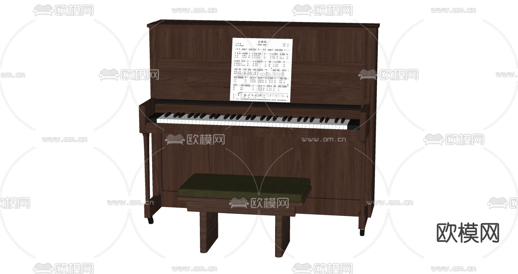 中古风钢琴su模型下载（渲染图2）