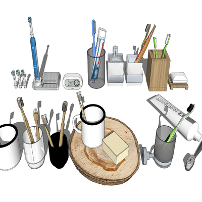  牙刷 牙杯 牙膏su模型 