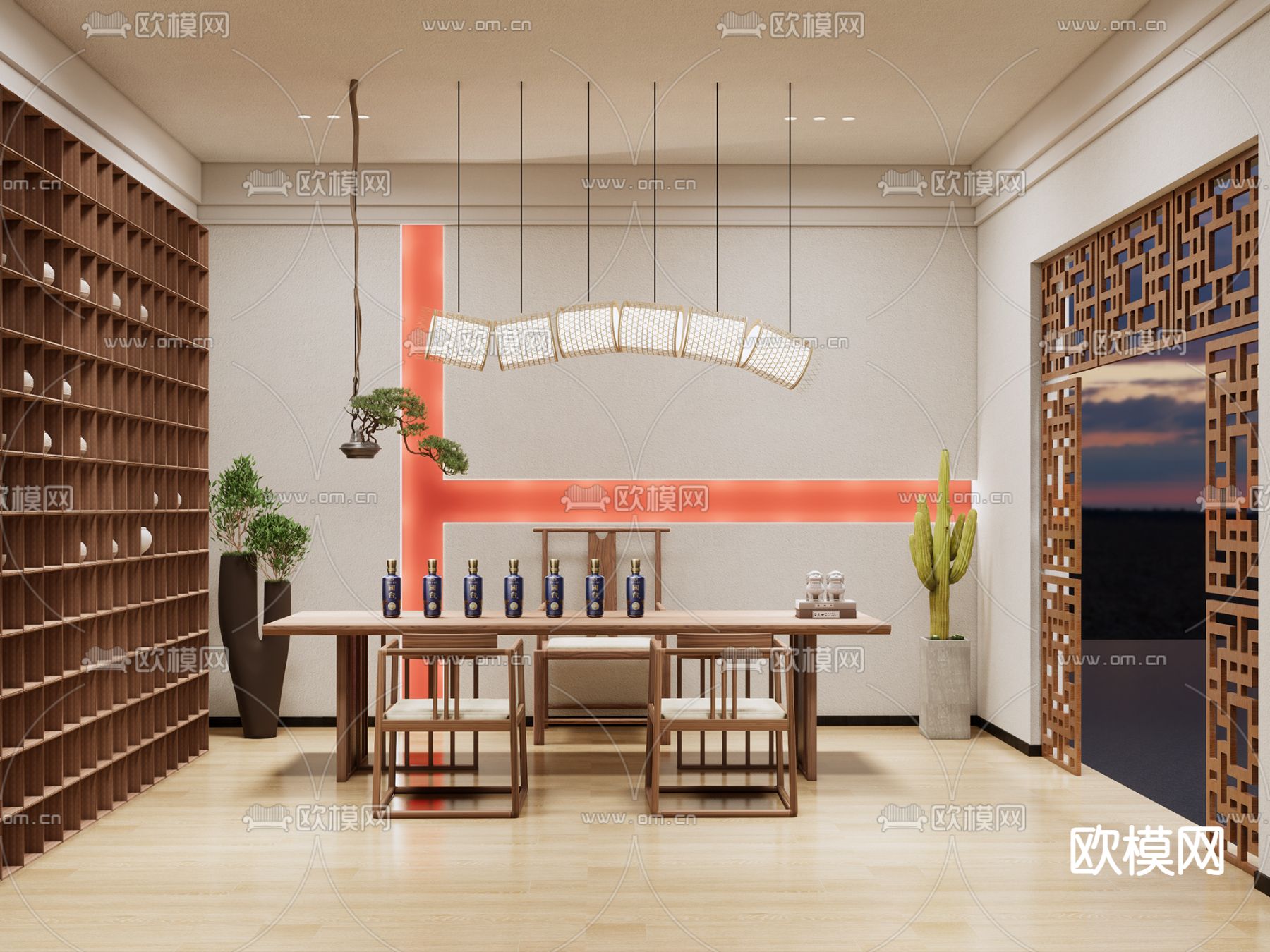 新中式茶室su模型