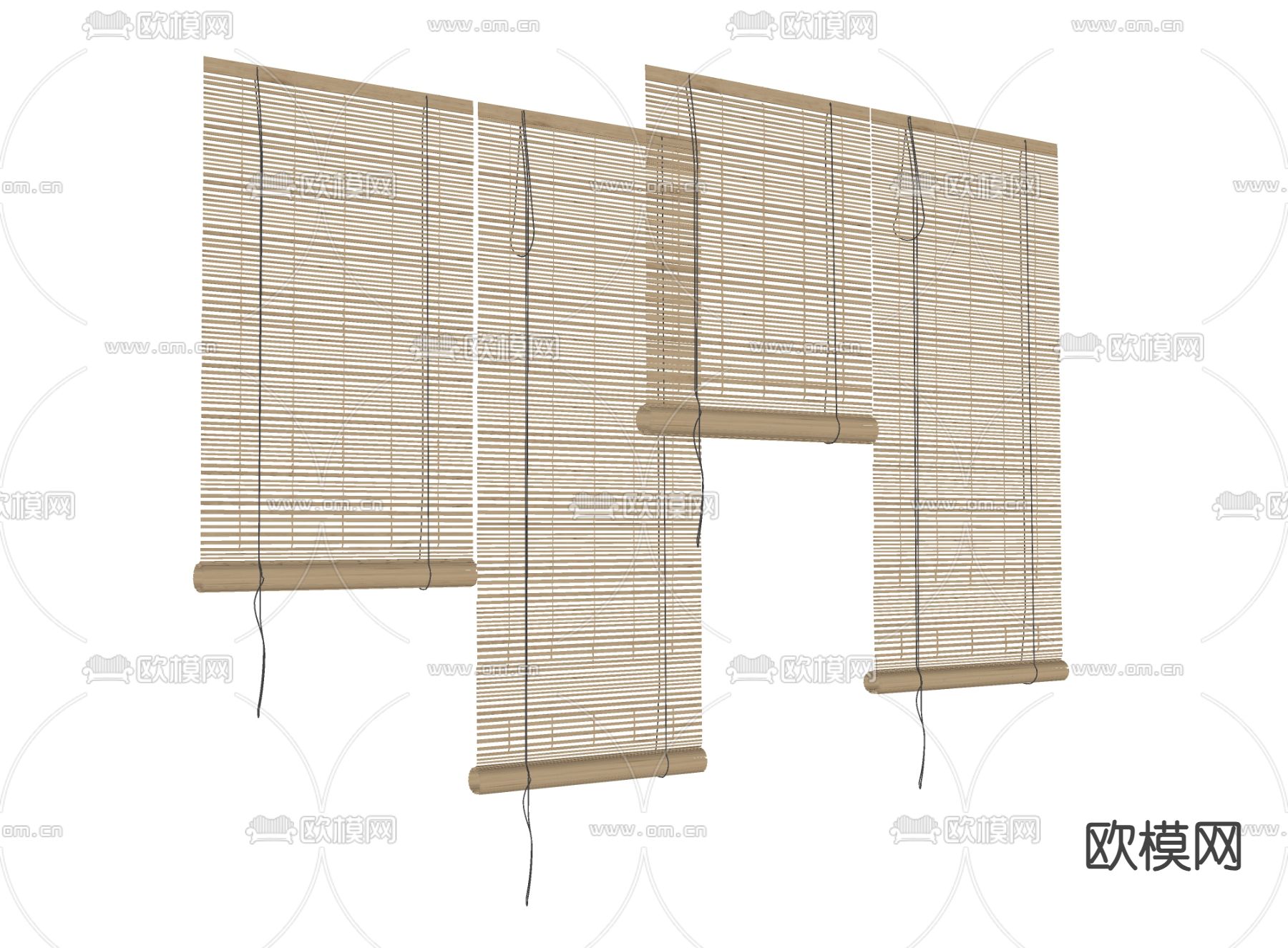 新中式伸缩升降竹帘su模型