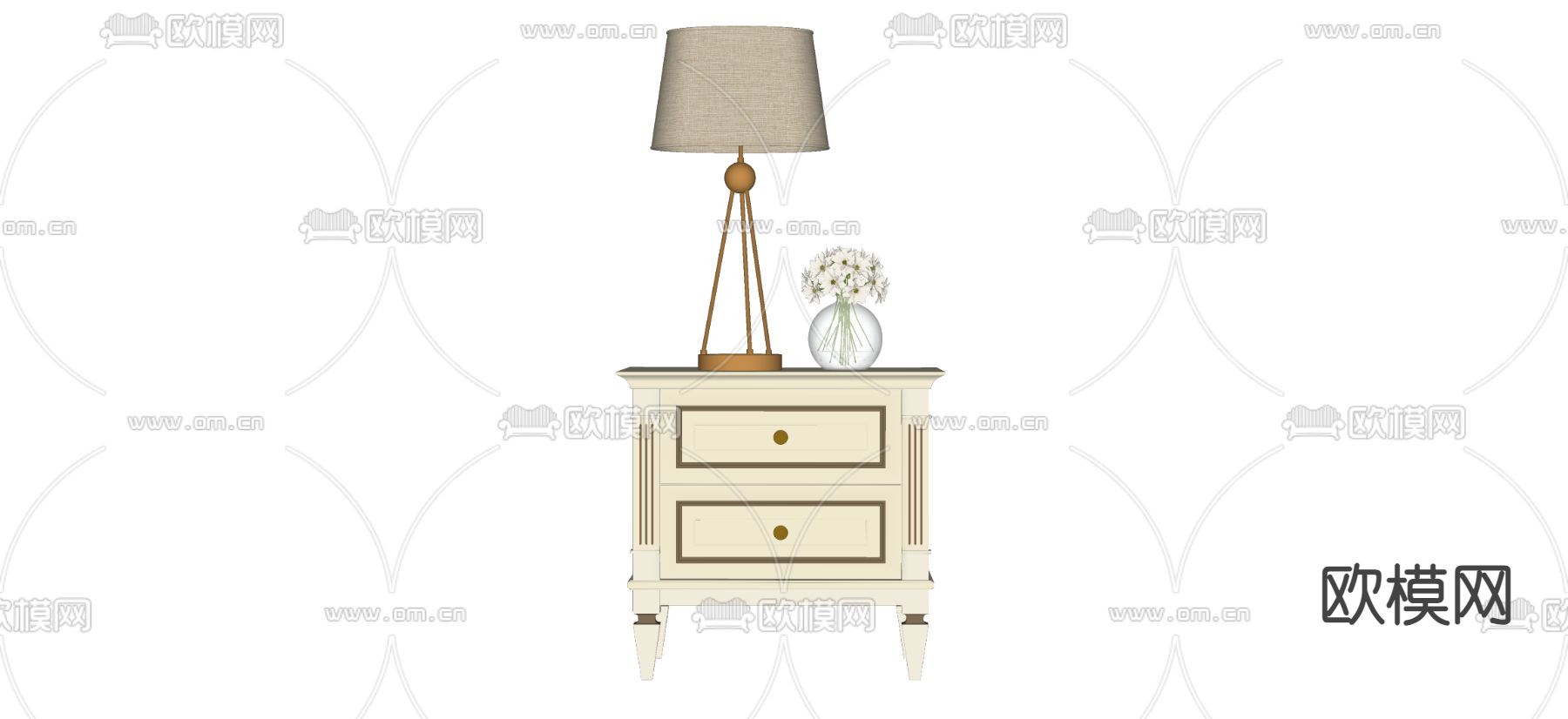欧式床头柜su模型下载（渲染图2）