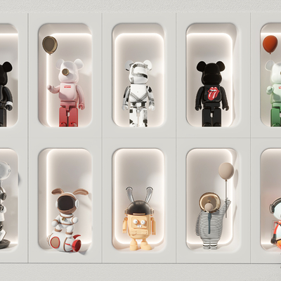  网红公仔 潮流手办墙su模型 