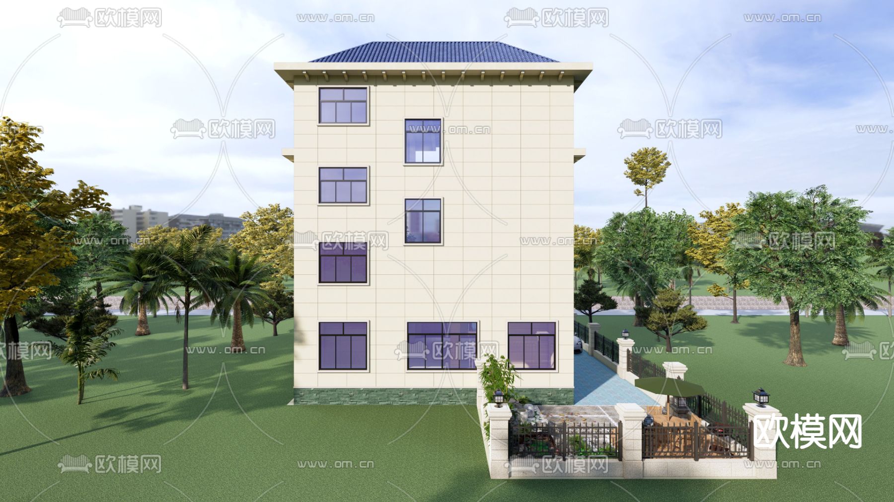 欧式别墅外观su模型下载（渲染图6）