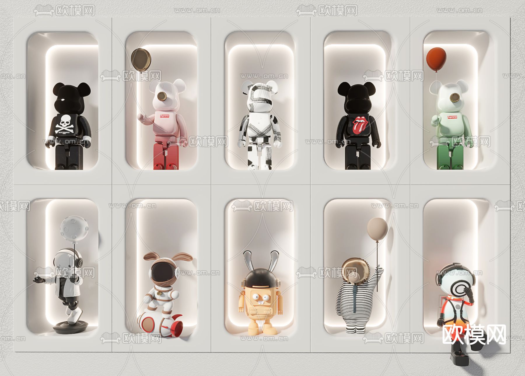 网红公仔 潮流手办墙su模型下载（渲染图1）