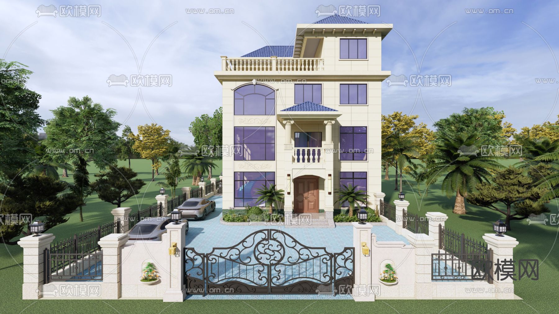 欧式别墅外观su模型下载（渲染图1）