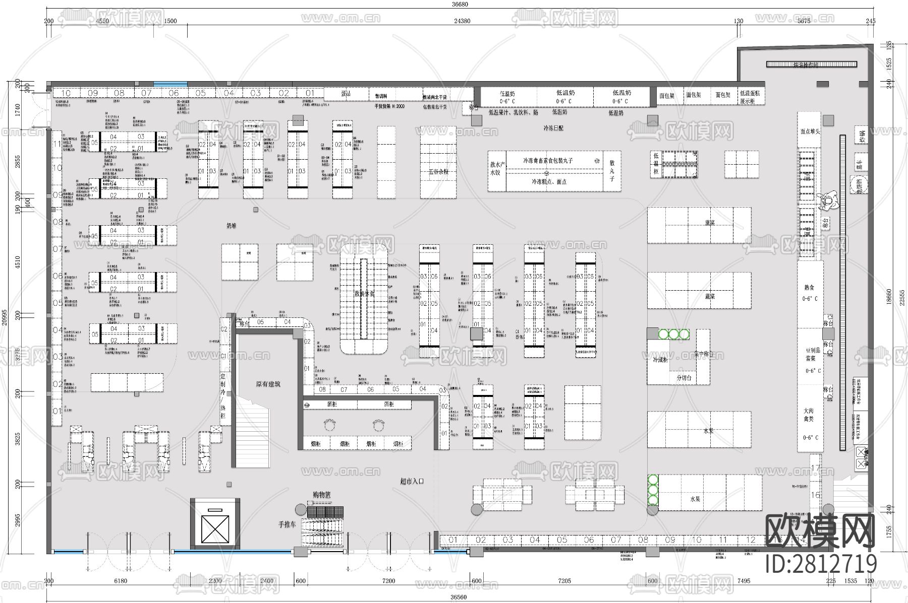 超市cad平面布置图下载（渲染图1）
