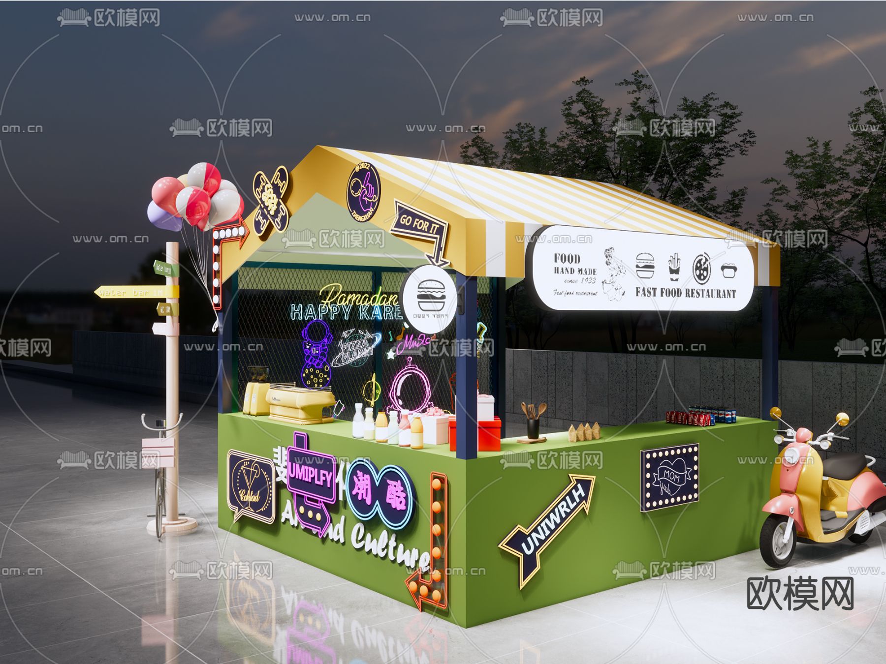 文创摊位 夜市摊位su模型