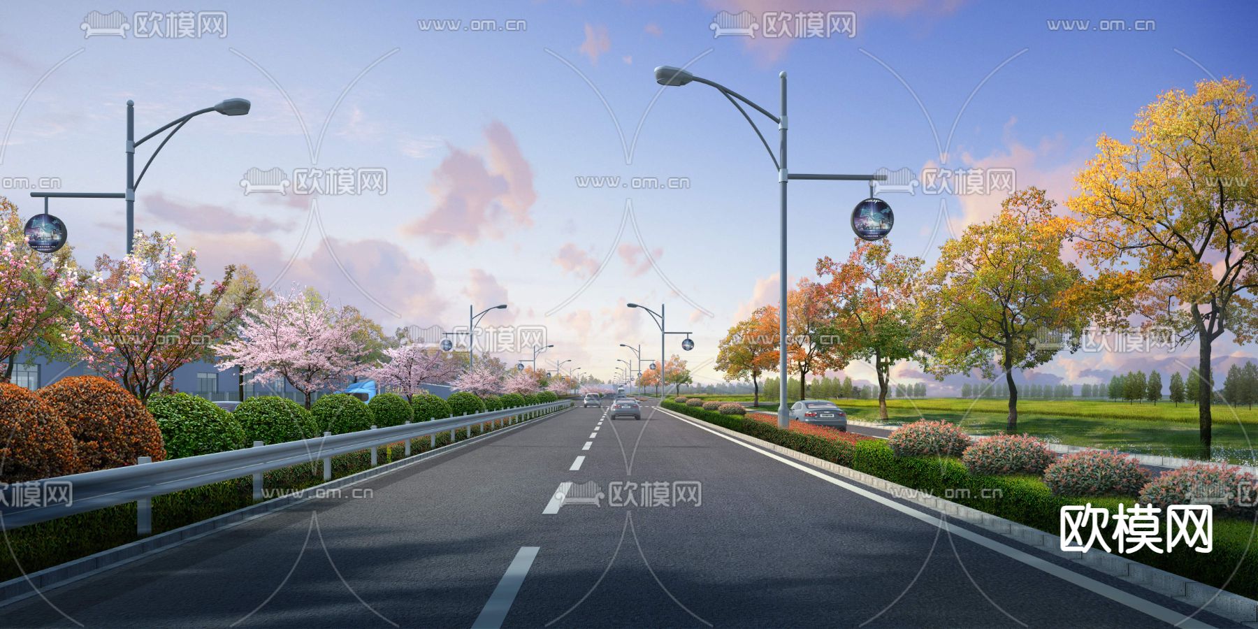 城市道路 绿化带psd下载