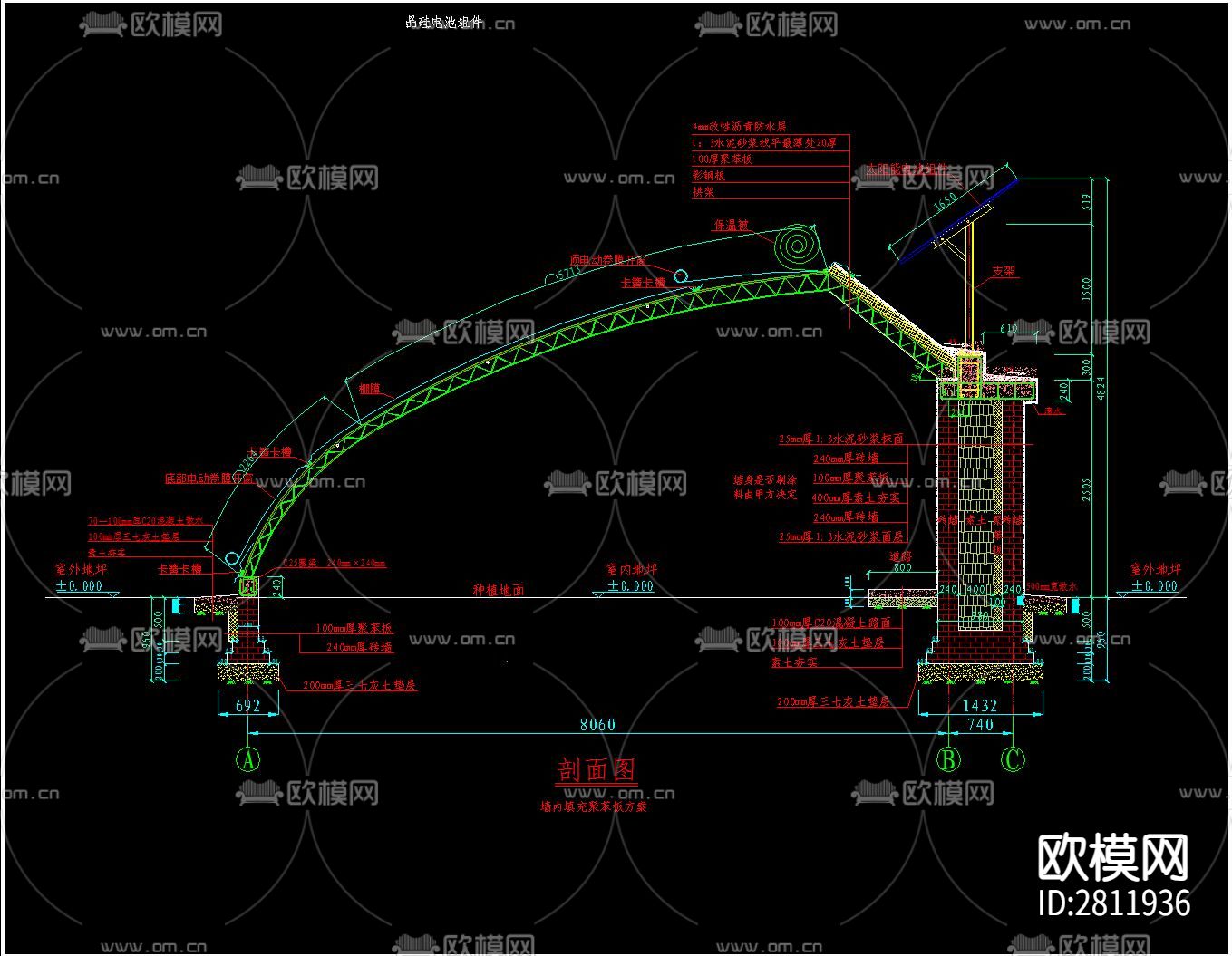 钢结构大棚cad大样图下载（渲染图10）