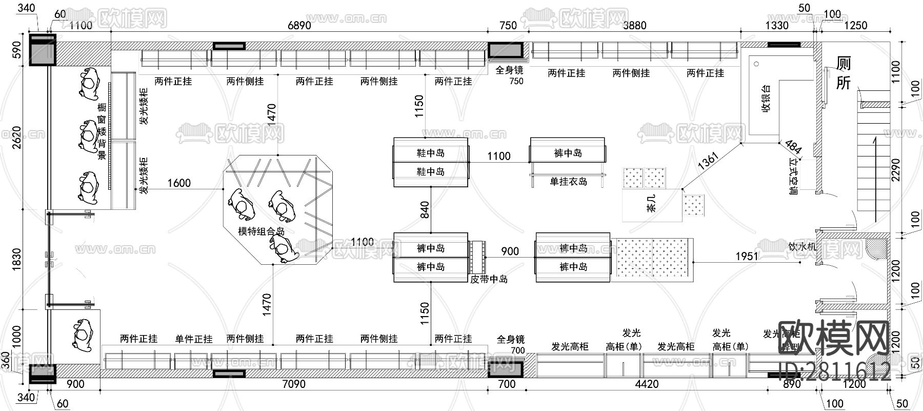 服装店cad平面布置图下载（渲染图2）