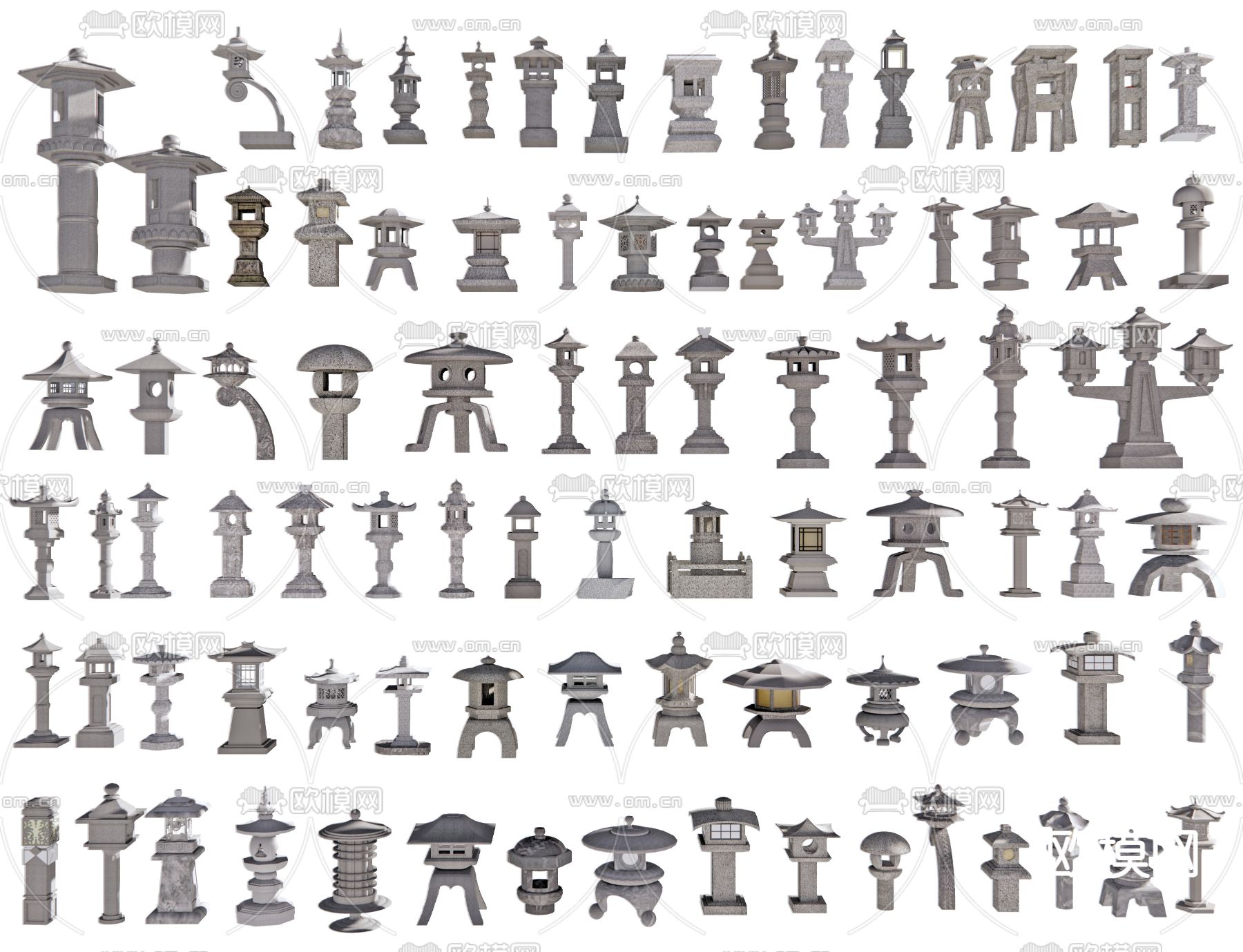 中式草坪灯 地灯 庭院灯 灯柱 石灯笼3d模型下载