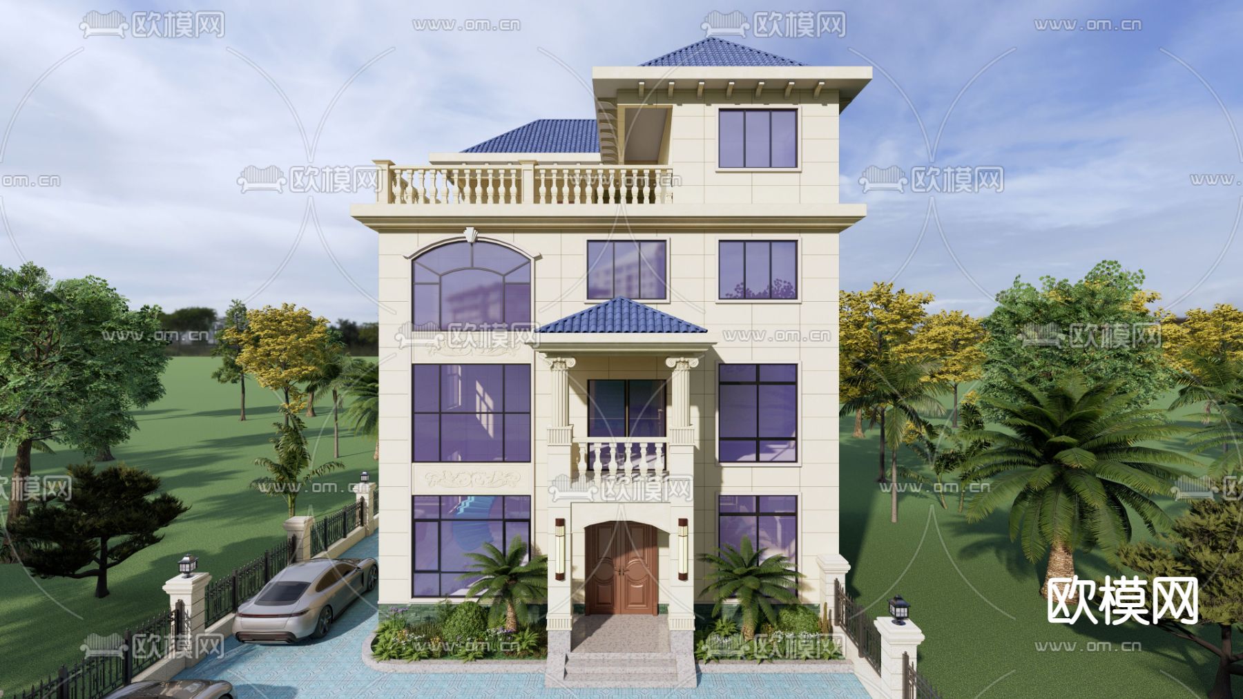 欧式别墅外观su模型下载（渲染图2）