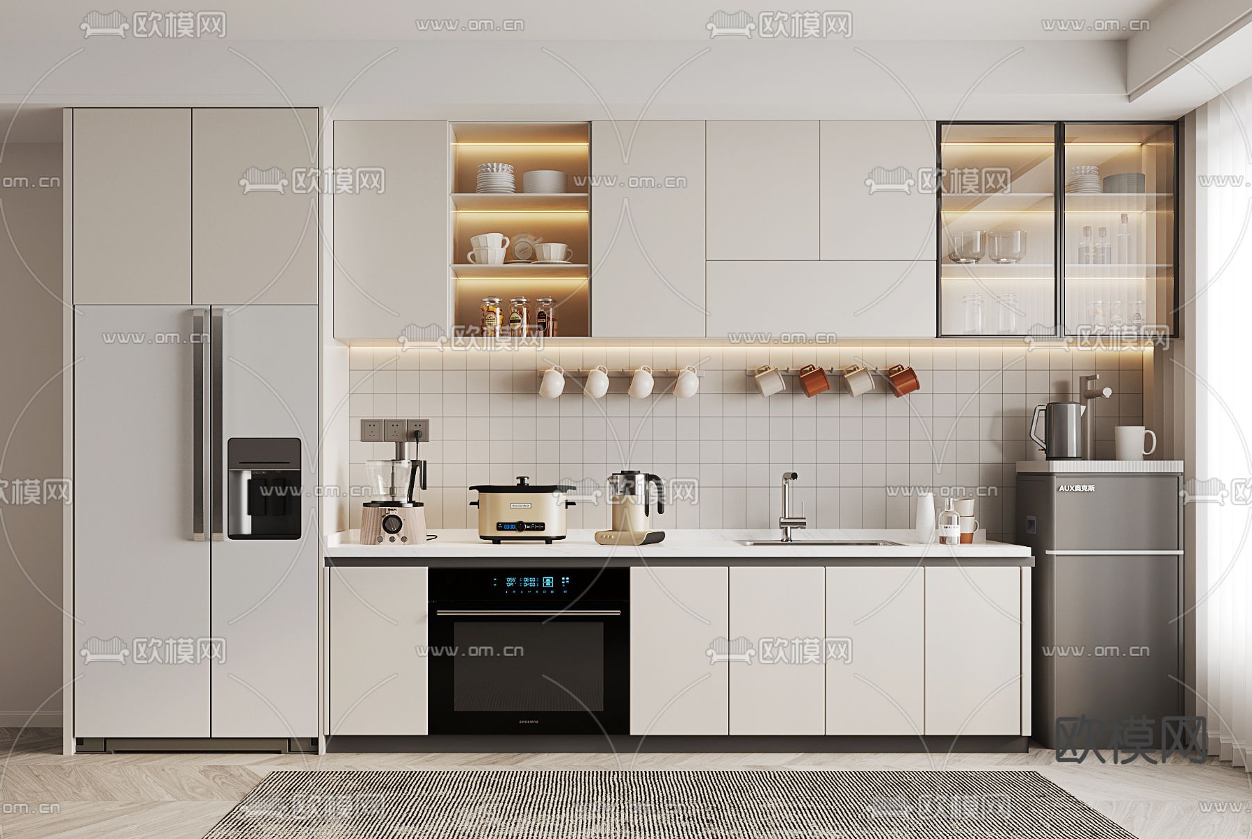 奶油风橱柜3d模型下载