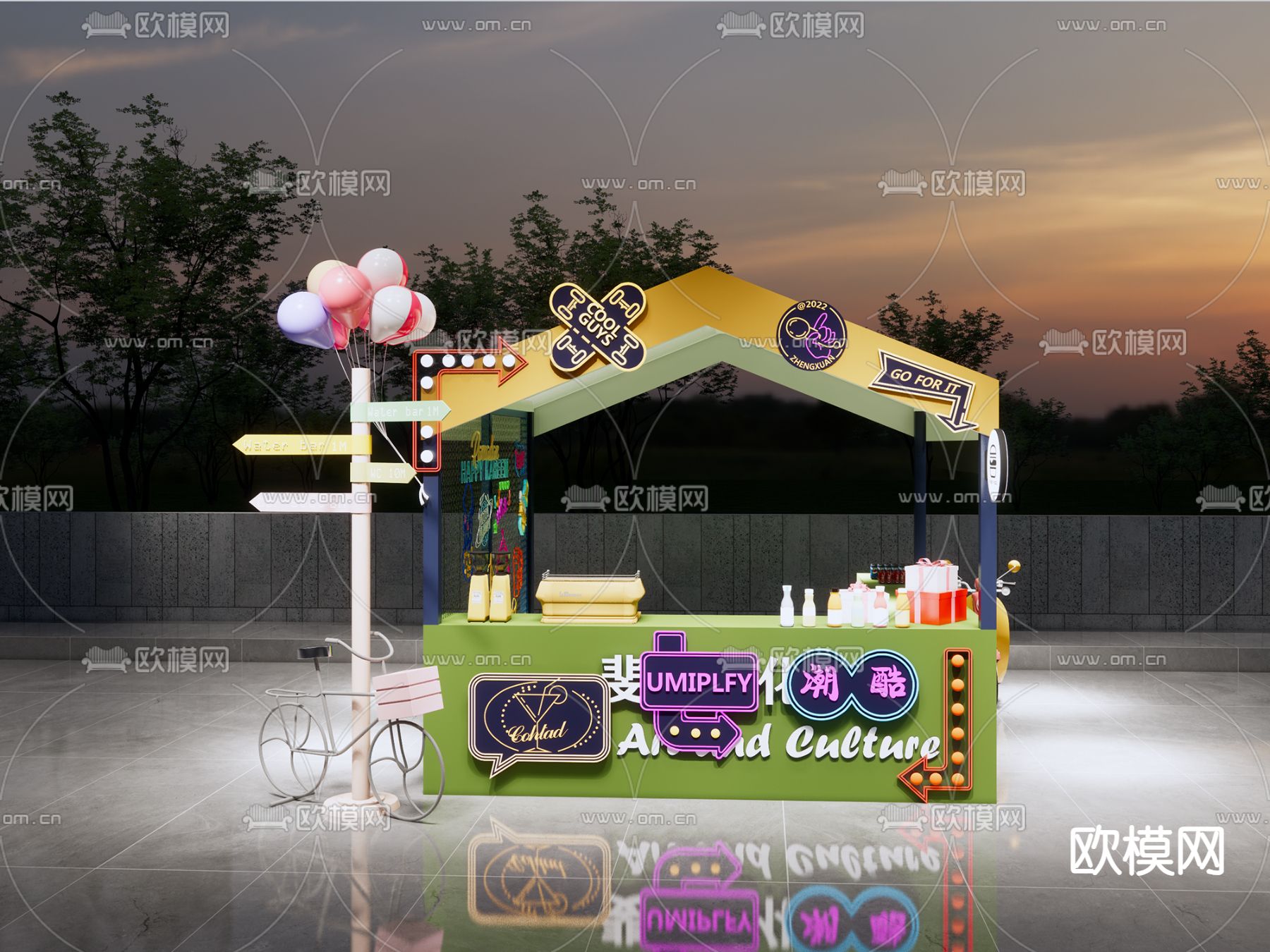 文创摊位 夜市摊位su模型