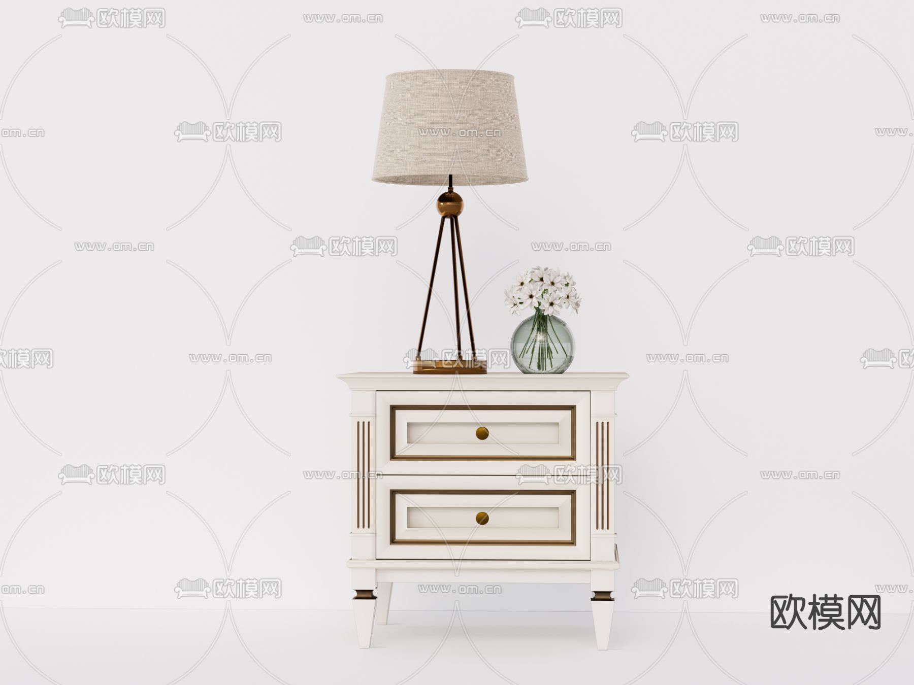 欧式床头柜su模型下载（渲染图1）