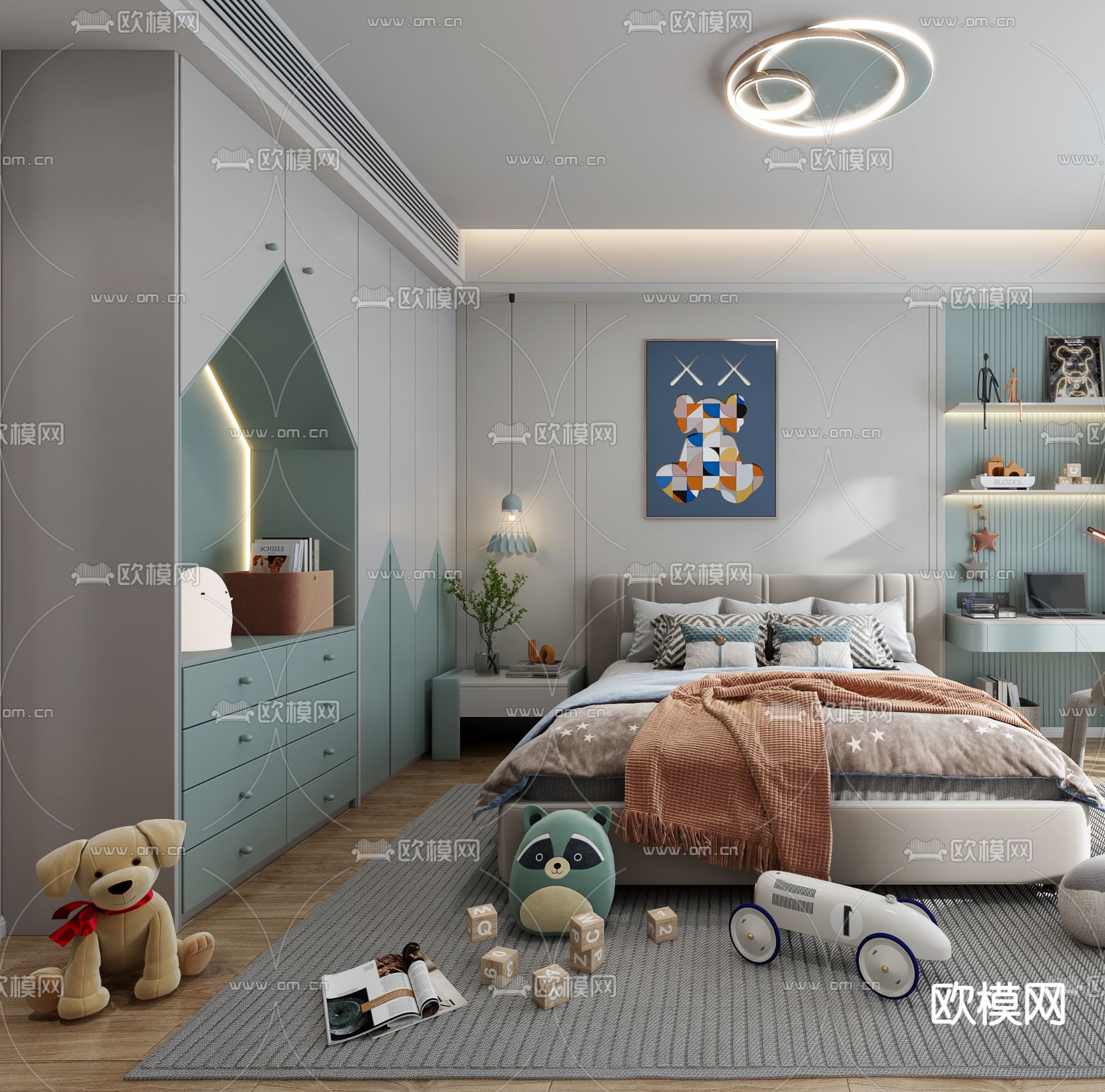 现代儿童房 男孩房 小孩房3d模型下载（渲染图3）