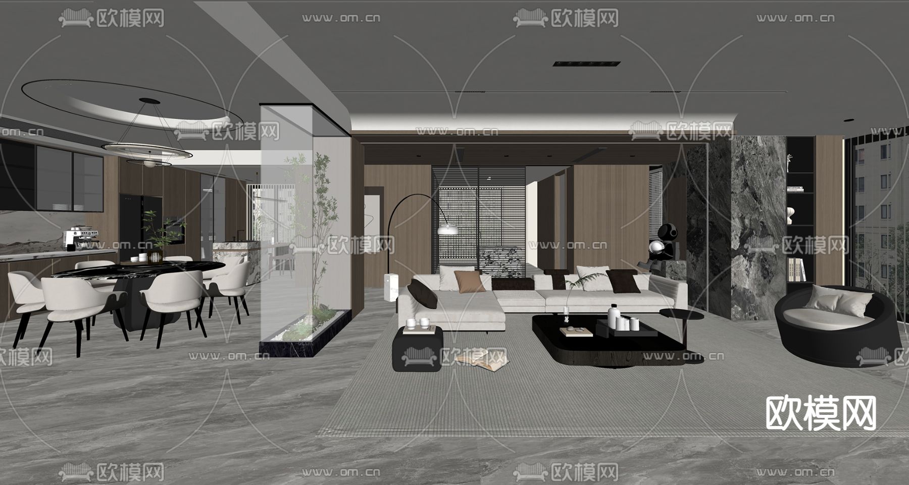 轻奢客餐厅su模型下载（渲染图2）