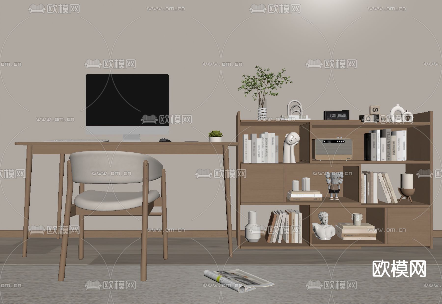 北欧书桌su模型下载（渲染图2）