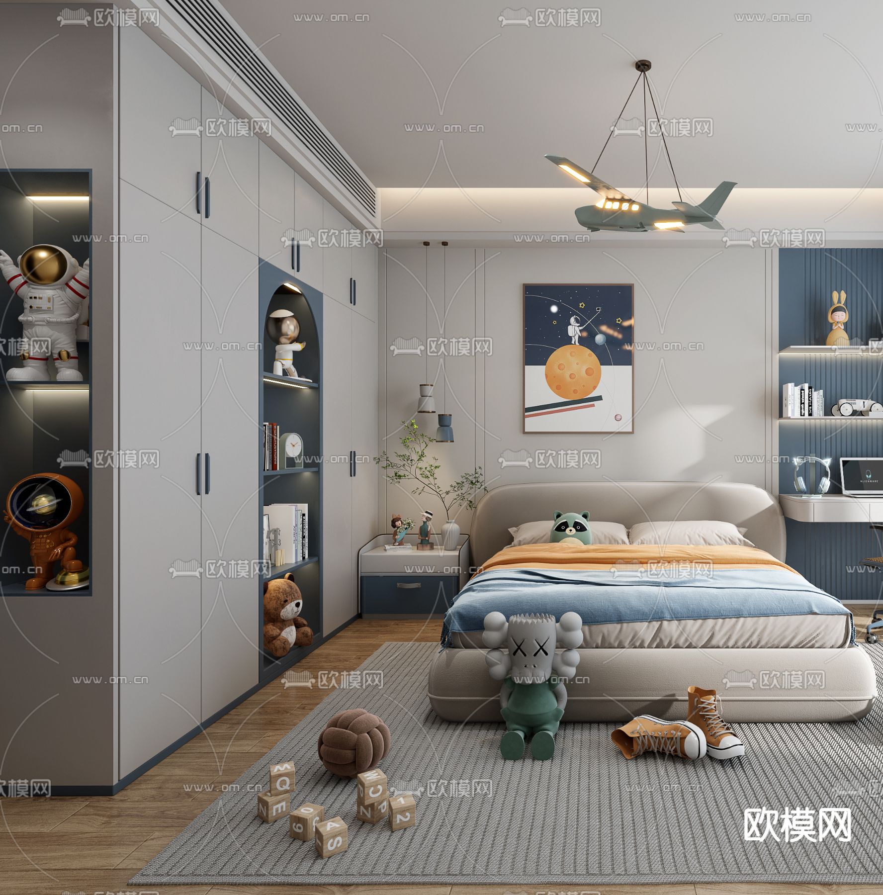 现代儿童房 男孩房 小孩房3d模型下载（渲染图2）