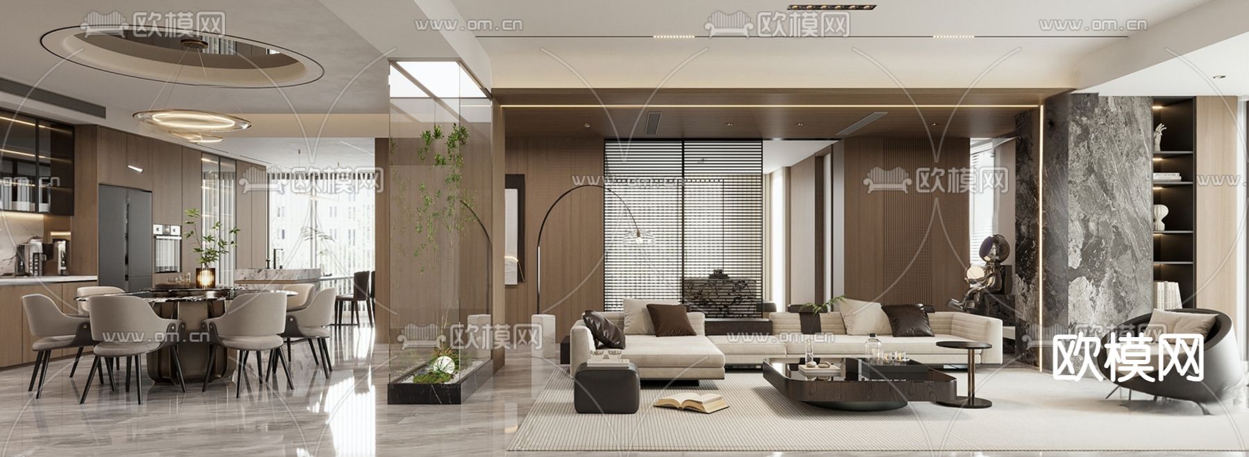 轻奢客餐厅su模型下载（渲染图1）