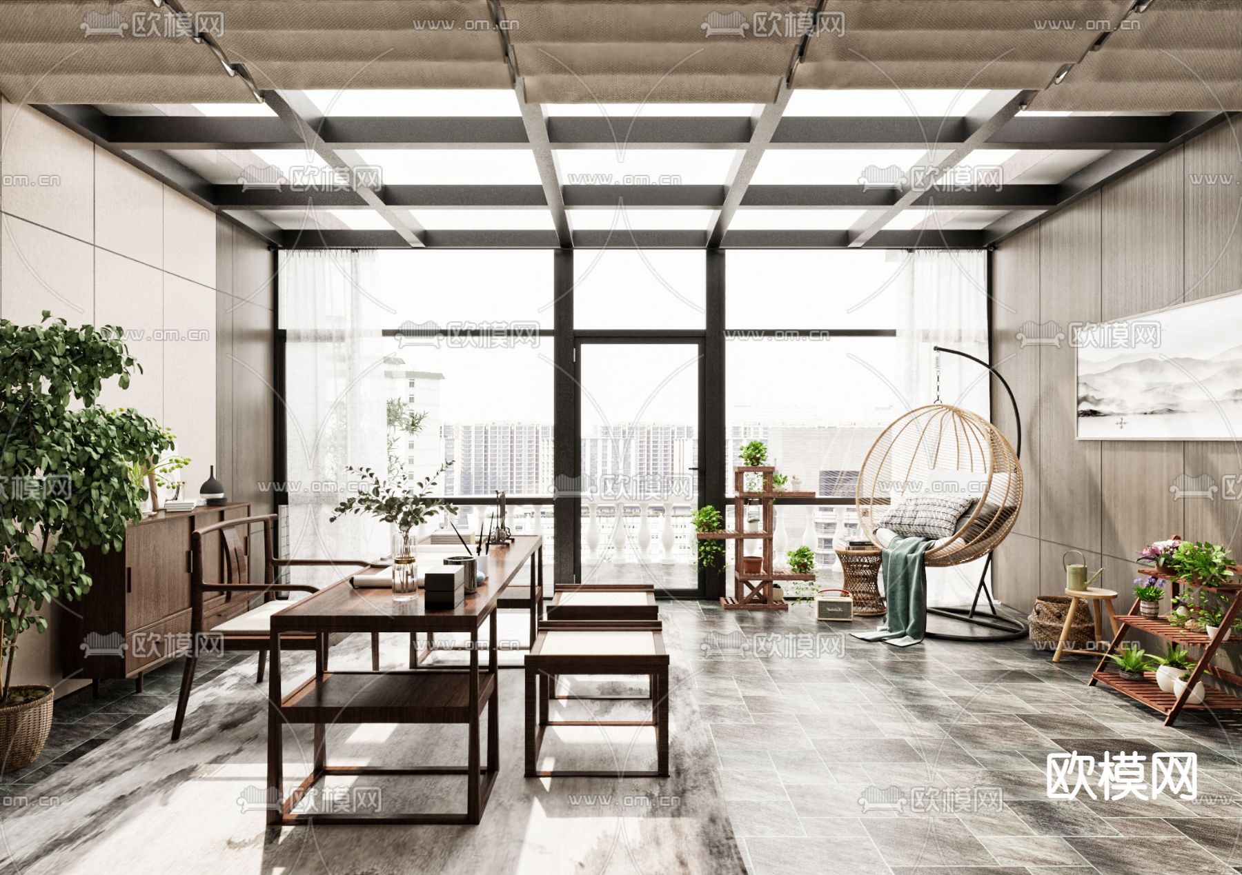 现代阳光房 玻璃房su模型下载（渲染图1）