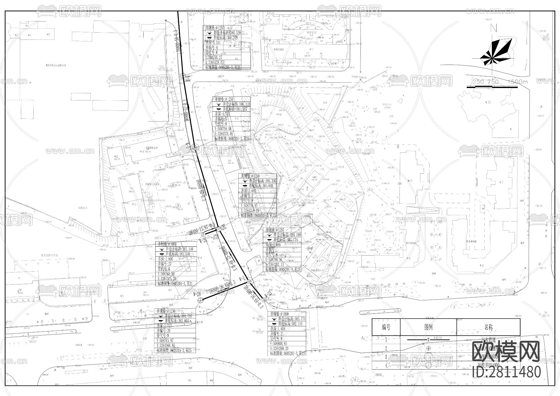 九建路（宏泽水务至大邮路）污水管网工程cad施工图下载（渲染图5）