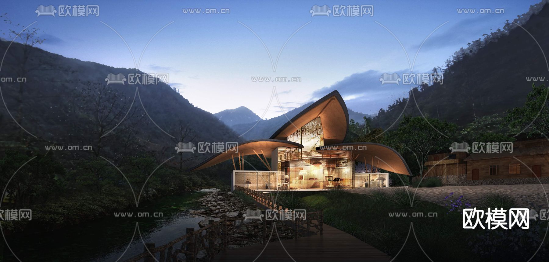 民宿 酒店夜景psd下载