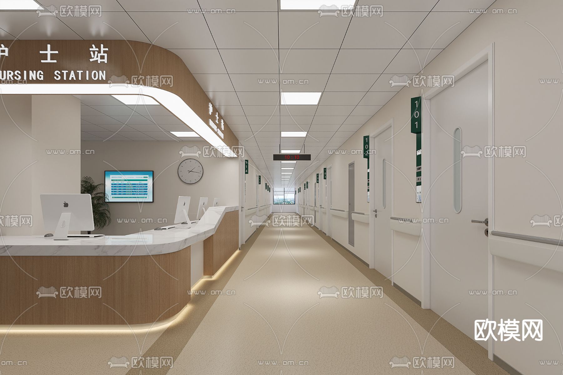 护士站走道su模型下载（渲染图1）