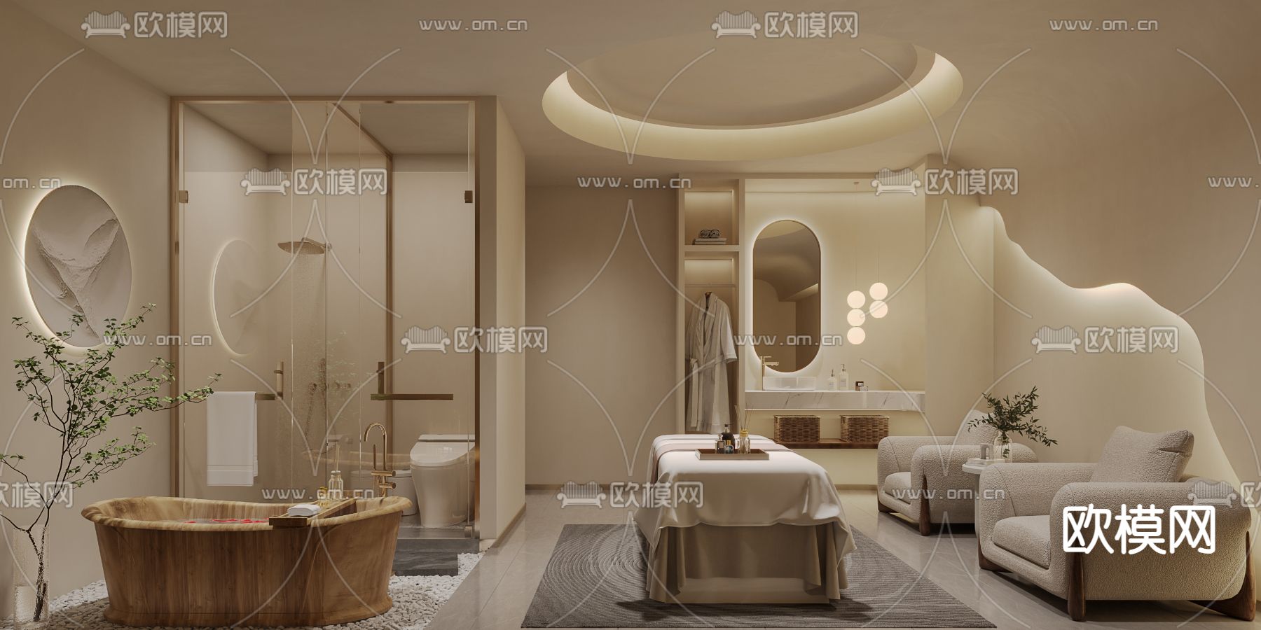 侘寂SPA护理房 美容院包间3d模型下载