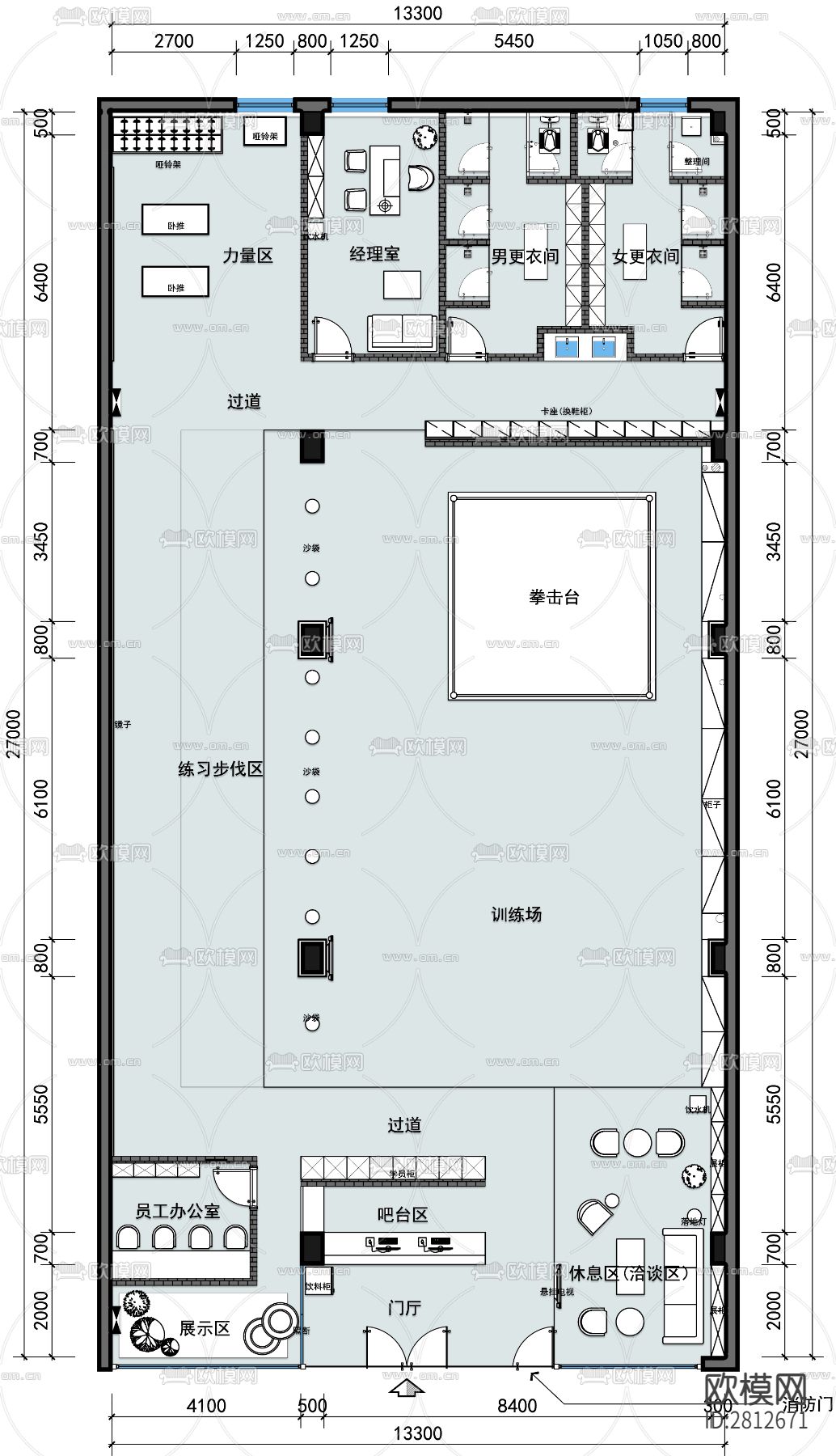 拳击馆cad平面布置图下载（渲染图1）