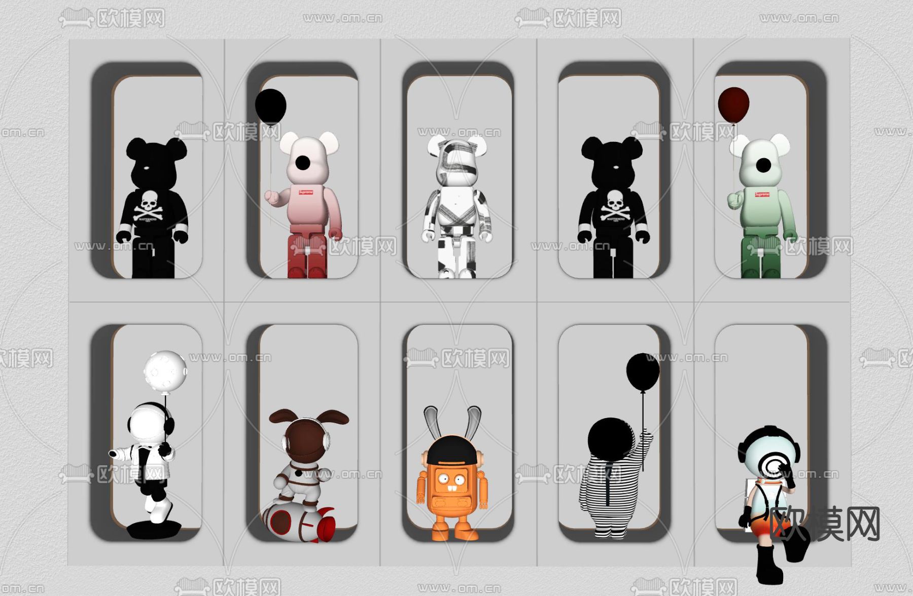 网红公仔 潮流手办墙su模型下载（渲染图2）