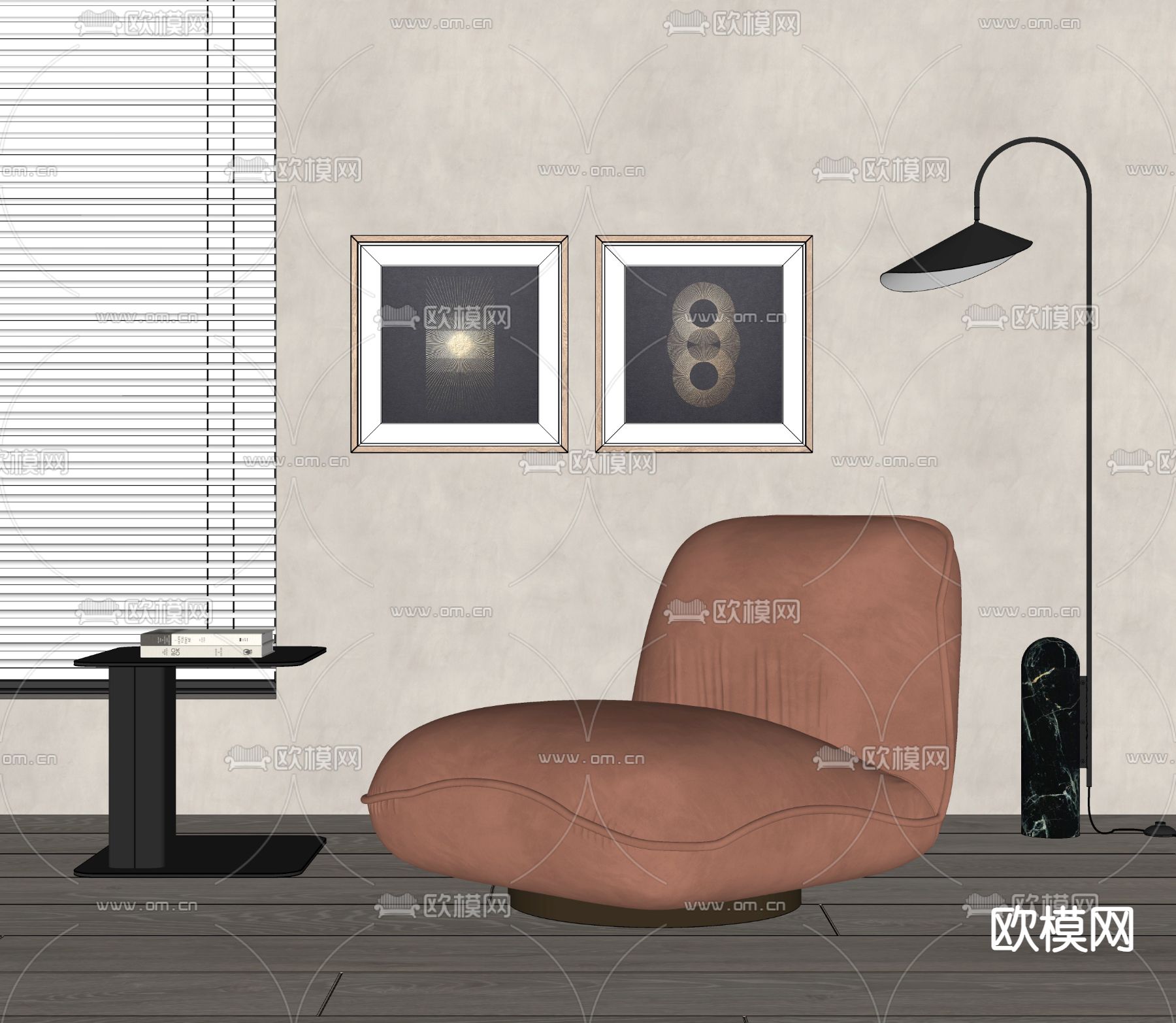 侘寂风懒人沙发su模型下载（渲染图2）