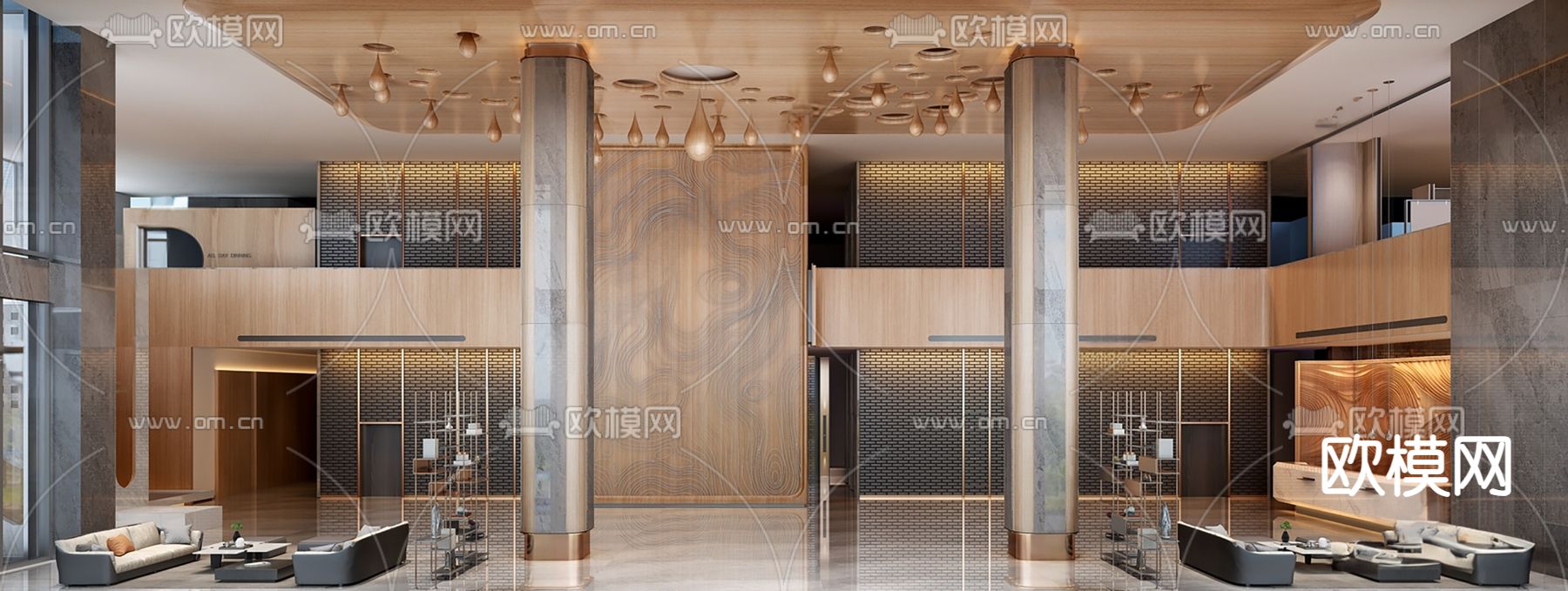 现代酒店大堂su模型下载（渲染图1）