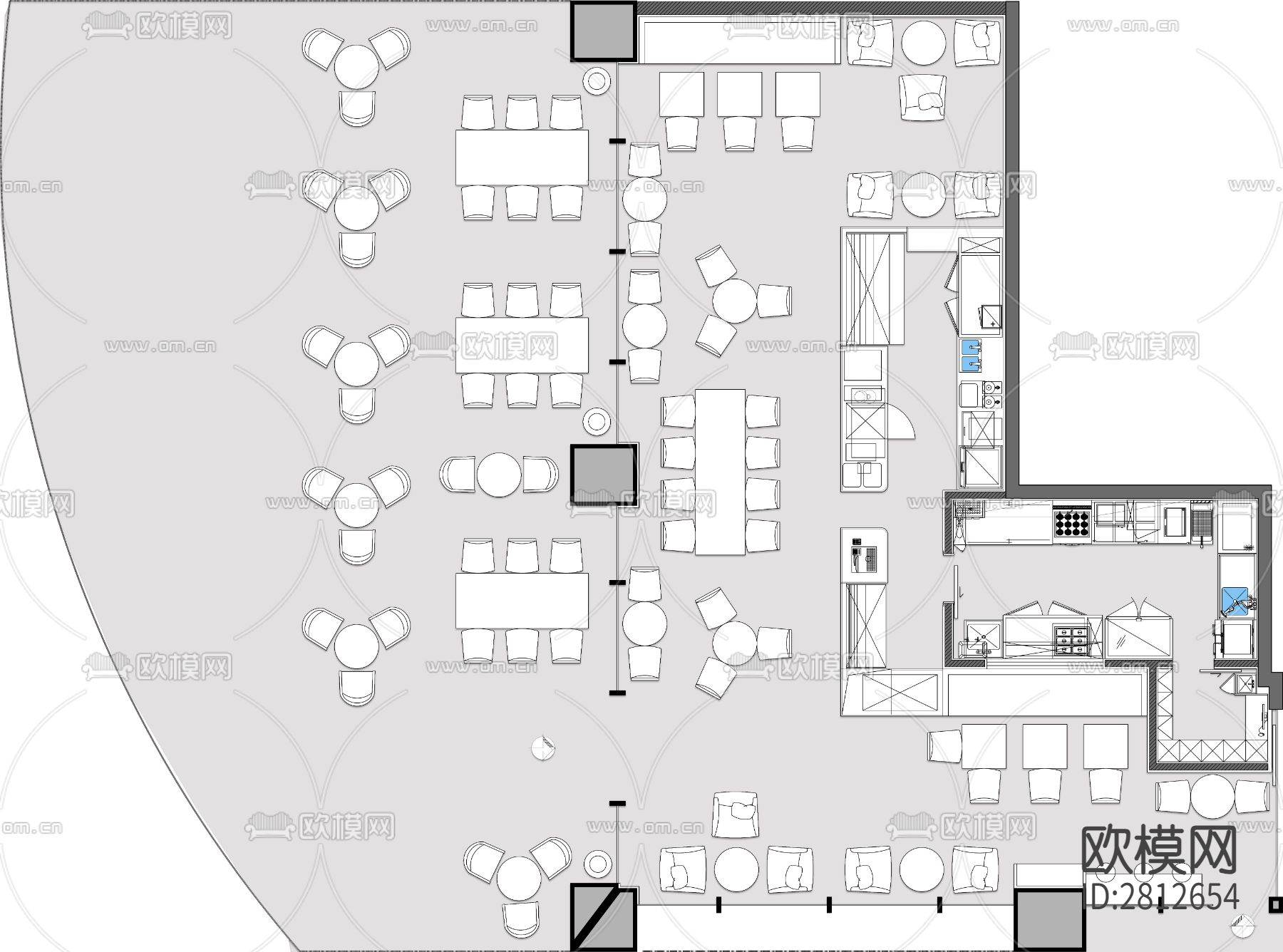 咖啡厅cad平面布置图下载（渲染图1）