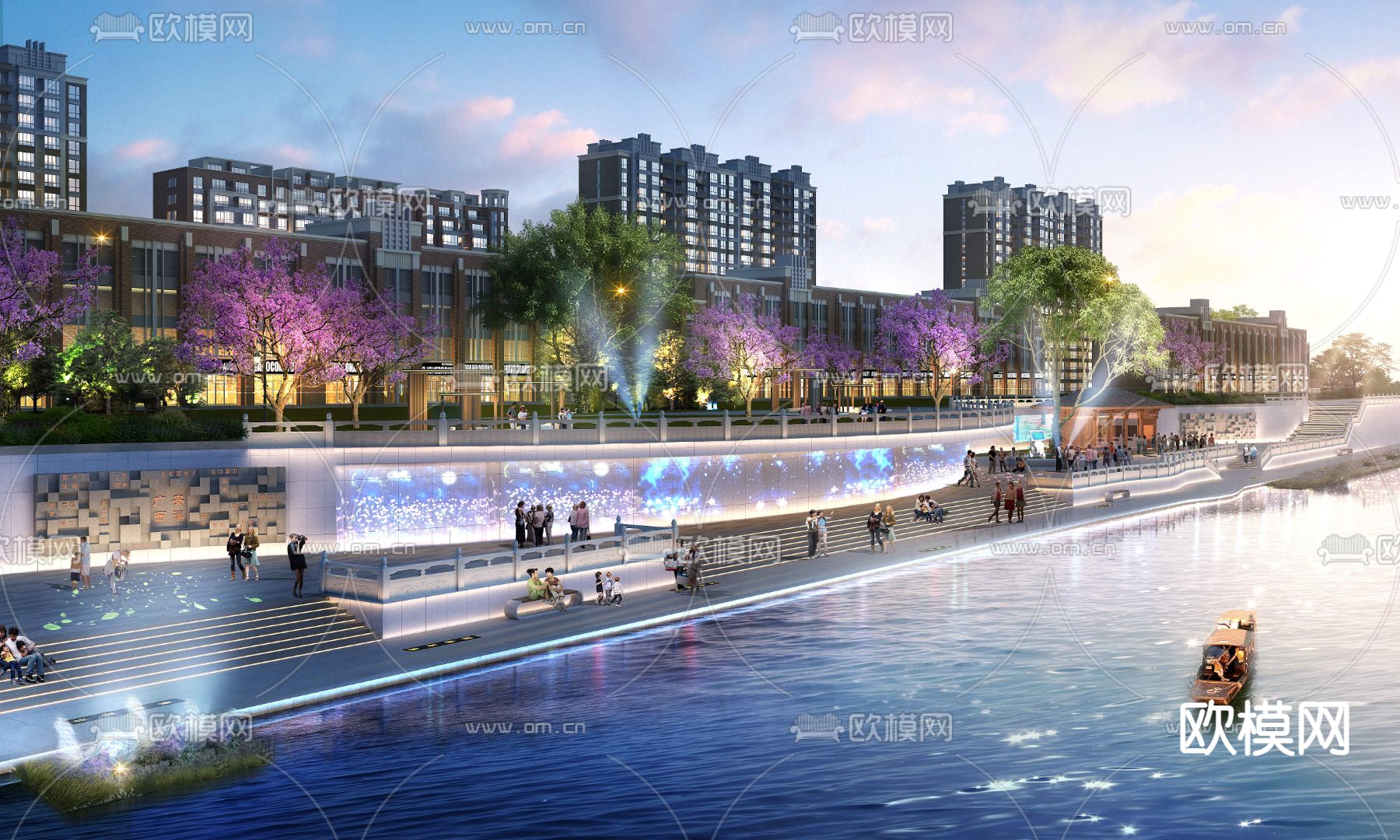 江边阶梯 公园夜景psd下载