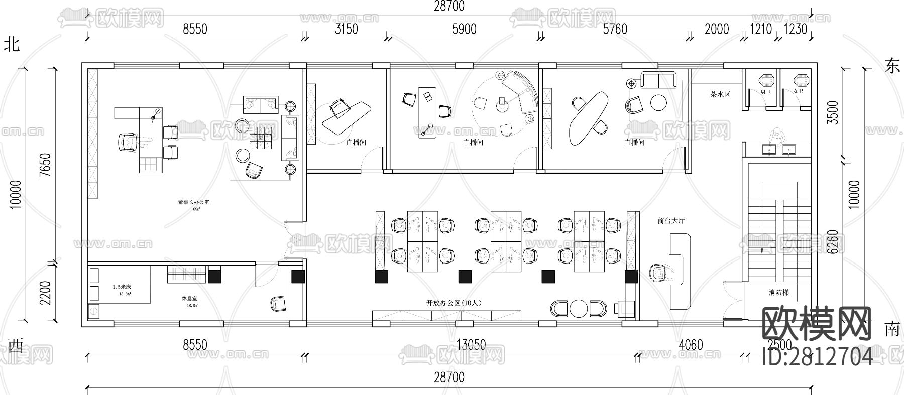 办公室cad平面布置图下载（渲染图2）