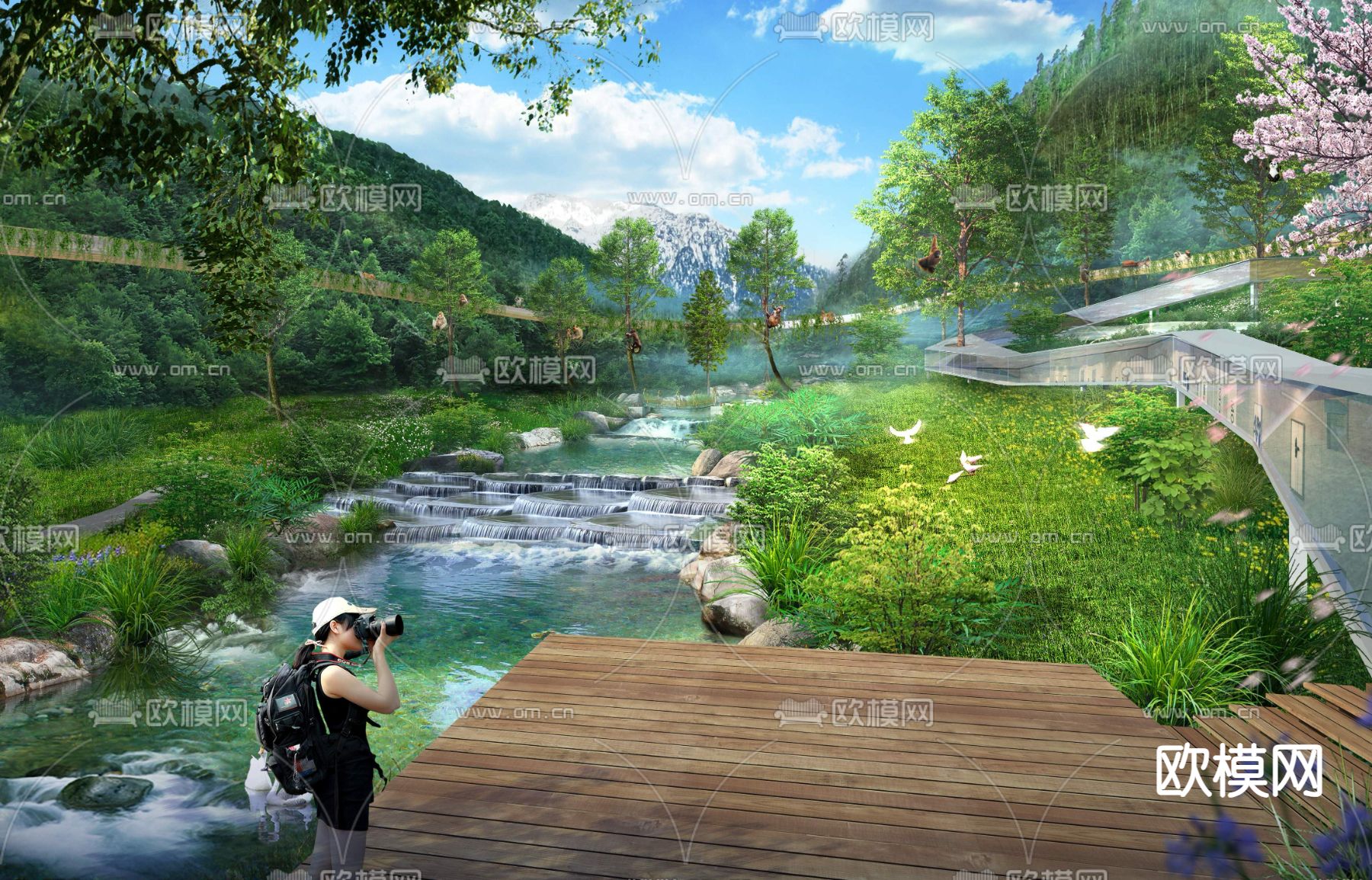 山林 流水景观psd下载