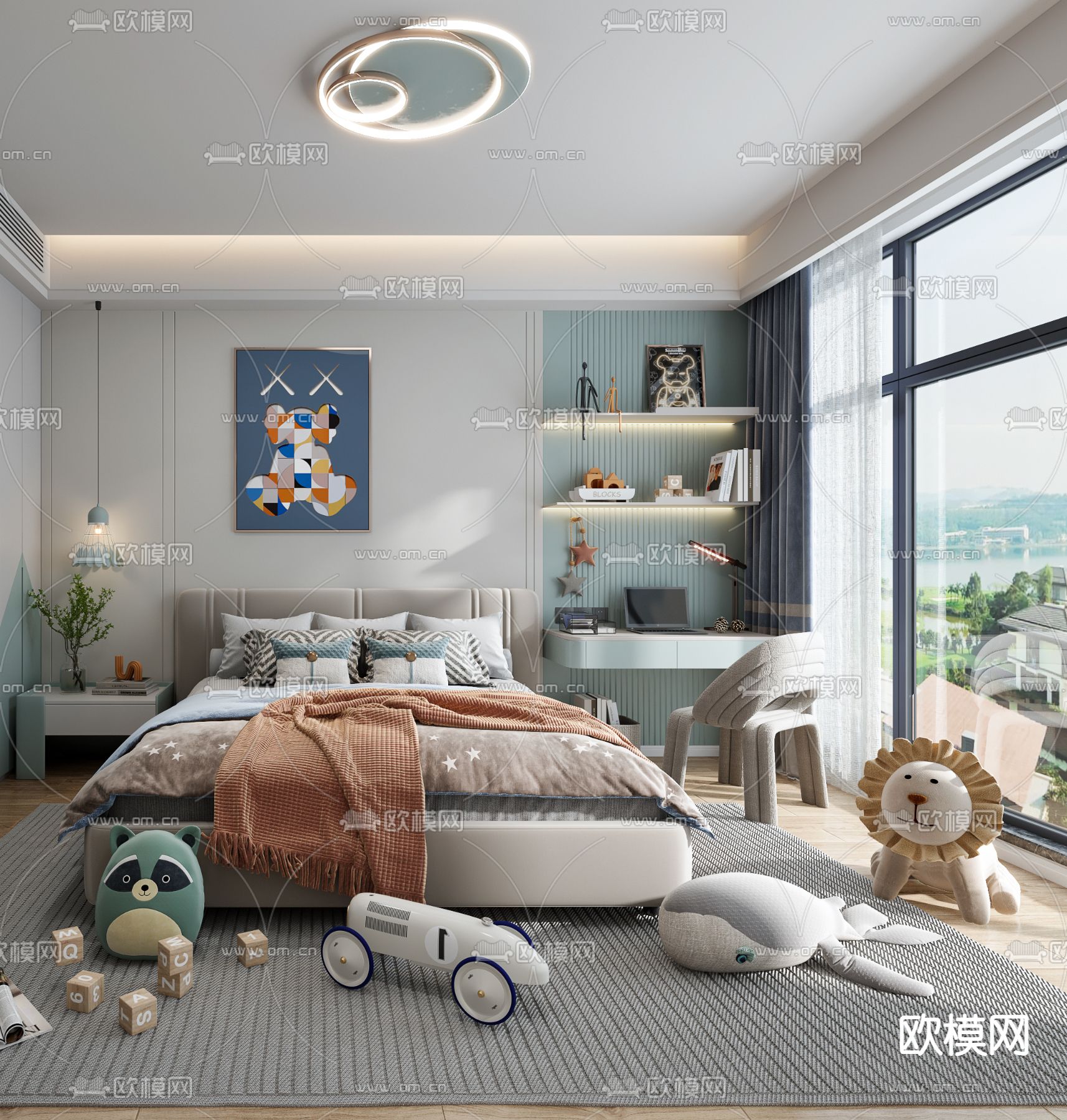 现代儿童房 男孩房 小孩房3d模型下载（渲染图2）