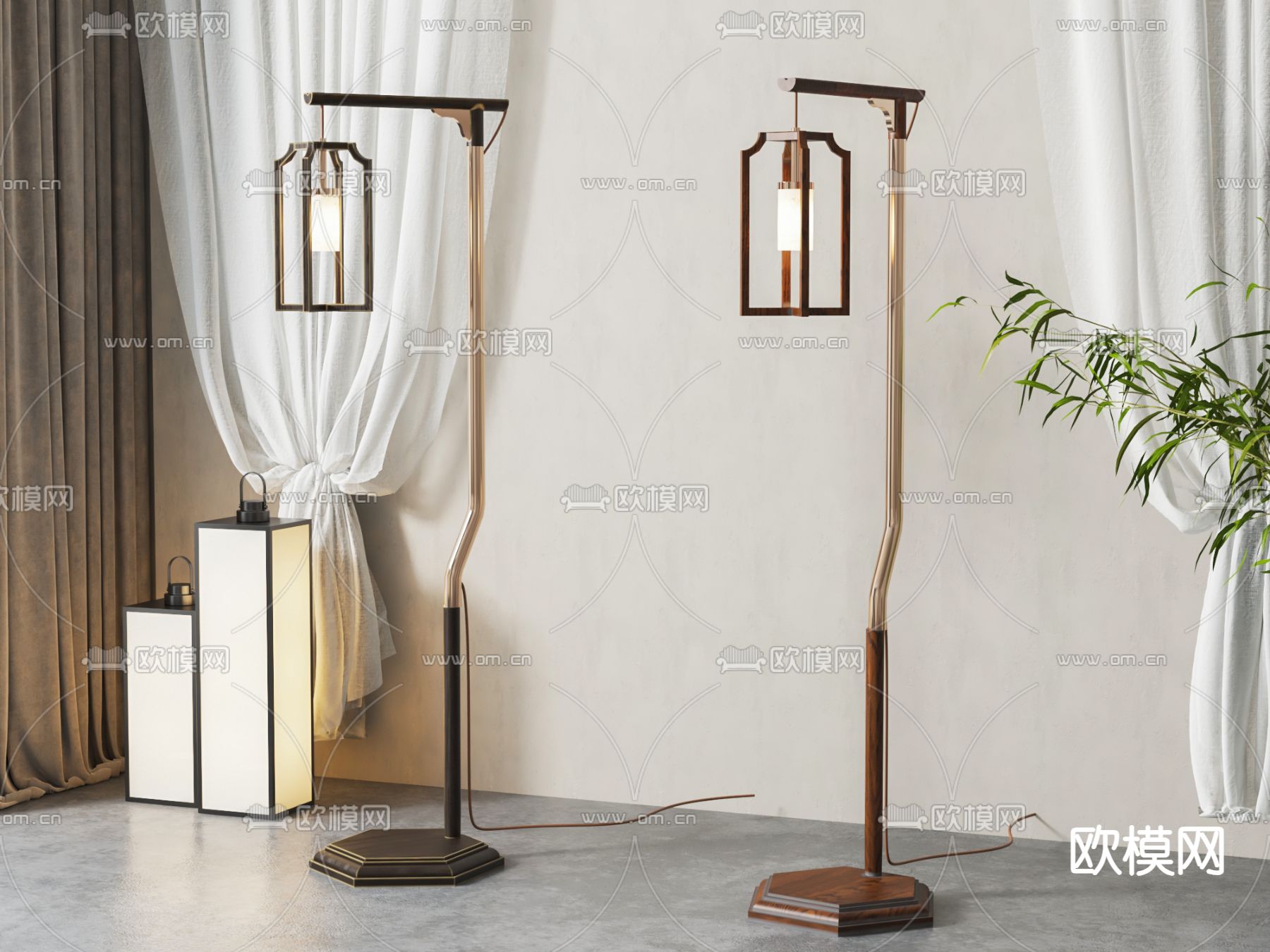 新中式落地灯3d模型下载