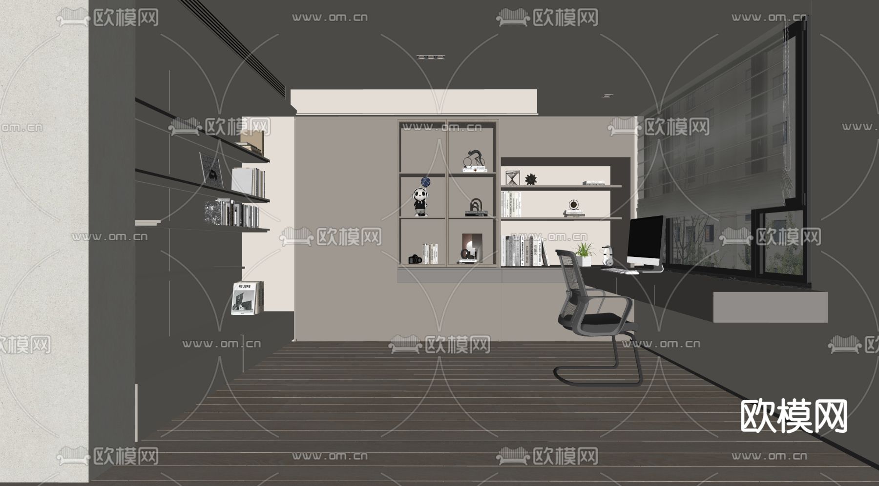 现代书房su模型下载（渲染图2）