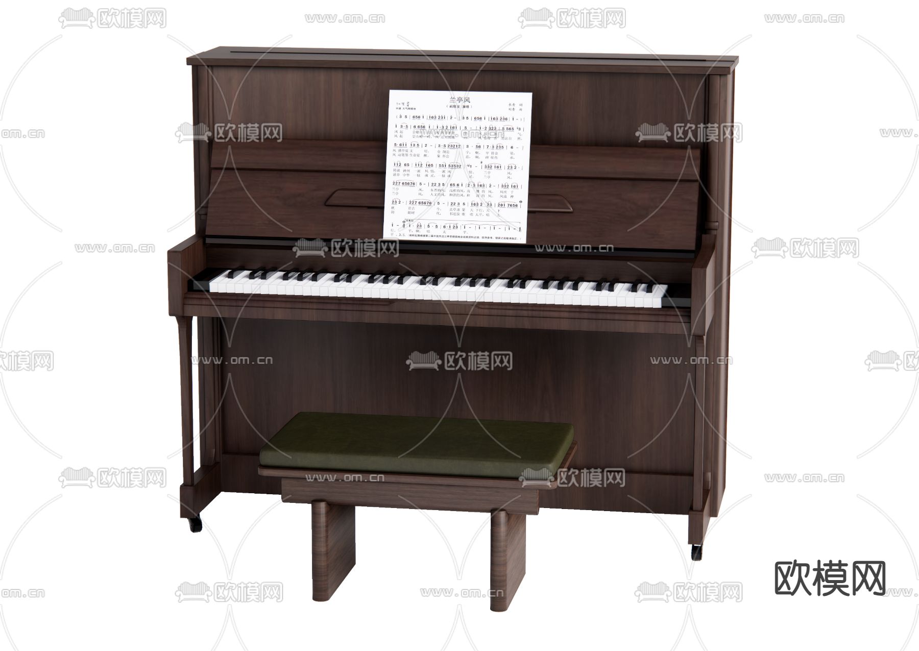 中古风钢琴su模型下载（渲染图1）
