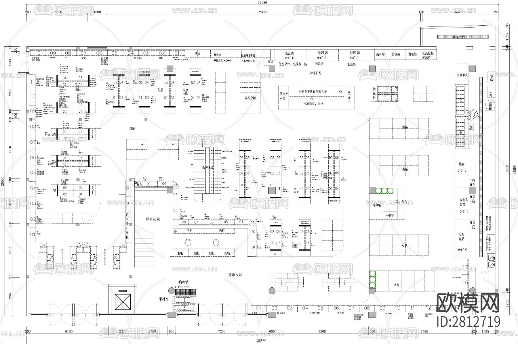 超市cad平面布置图下载（渲染图2）