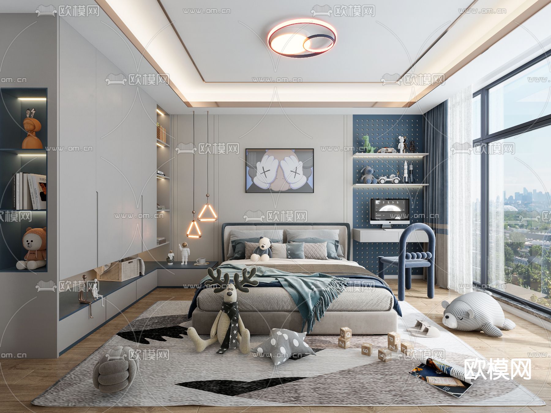 现代儿童房 男孩房 小孩房3d模型下载（渲染图1）